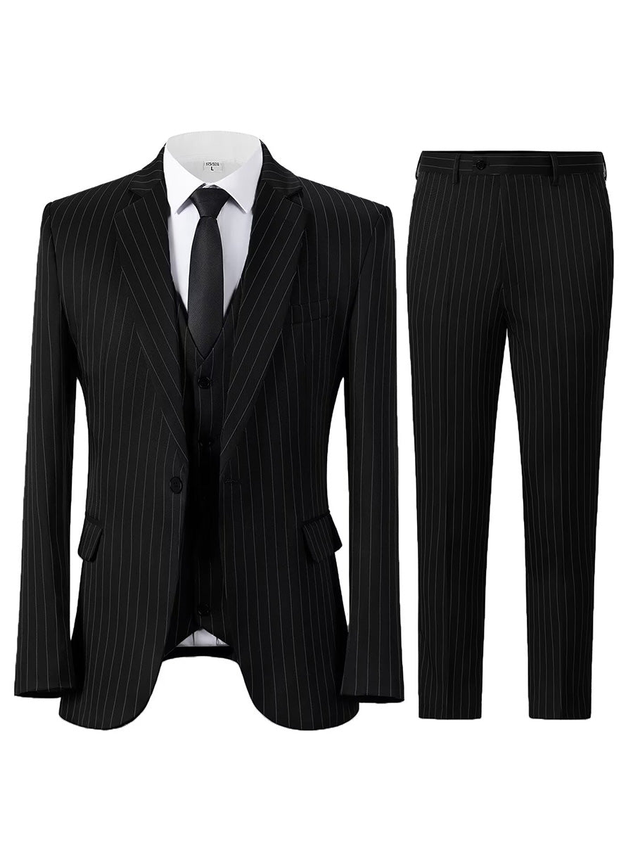 Costume 3 Pièces en NOIR Animateur ou Maître de Cérémonie Costume Rayure pour Marié et Garçon d'Honneur