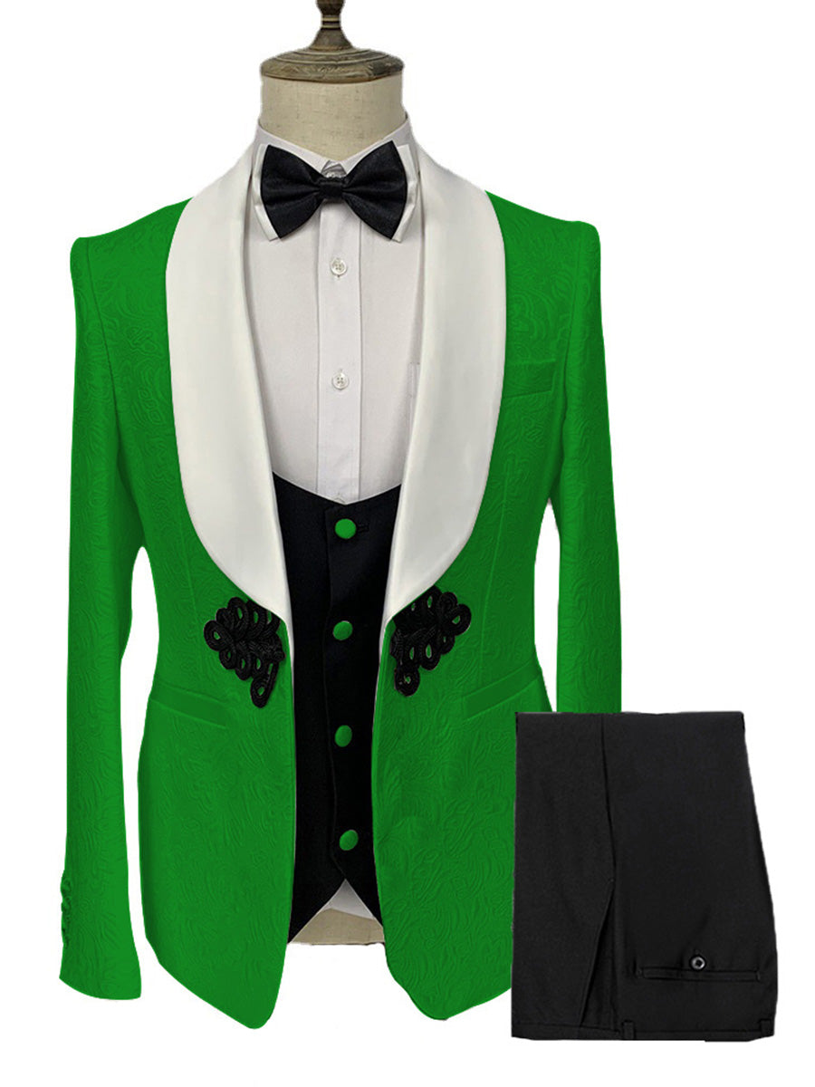 Costume Homme 3 Pièces en VERT à Motif Jacquard Élégance Racée pour Marié et Garçons d'Honneur