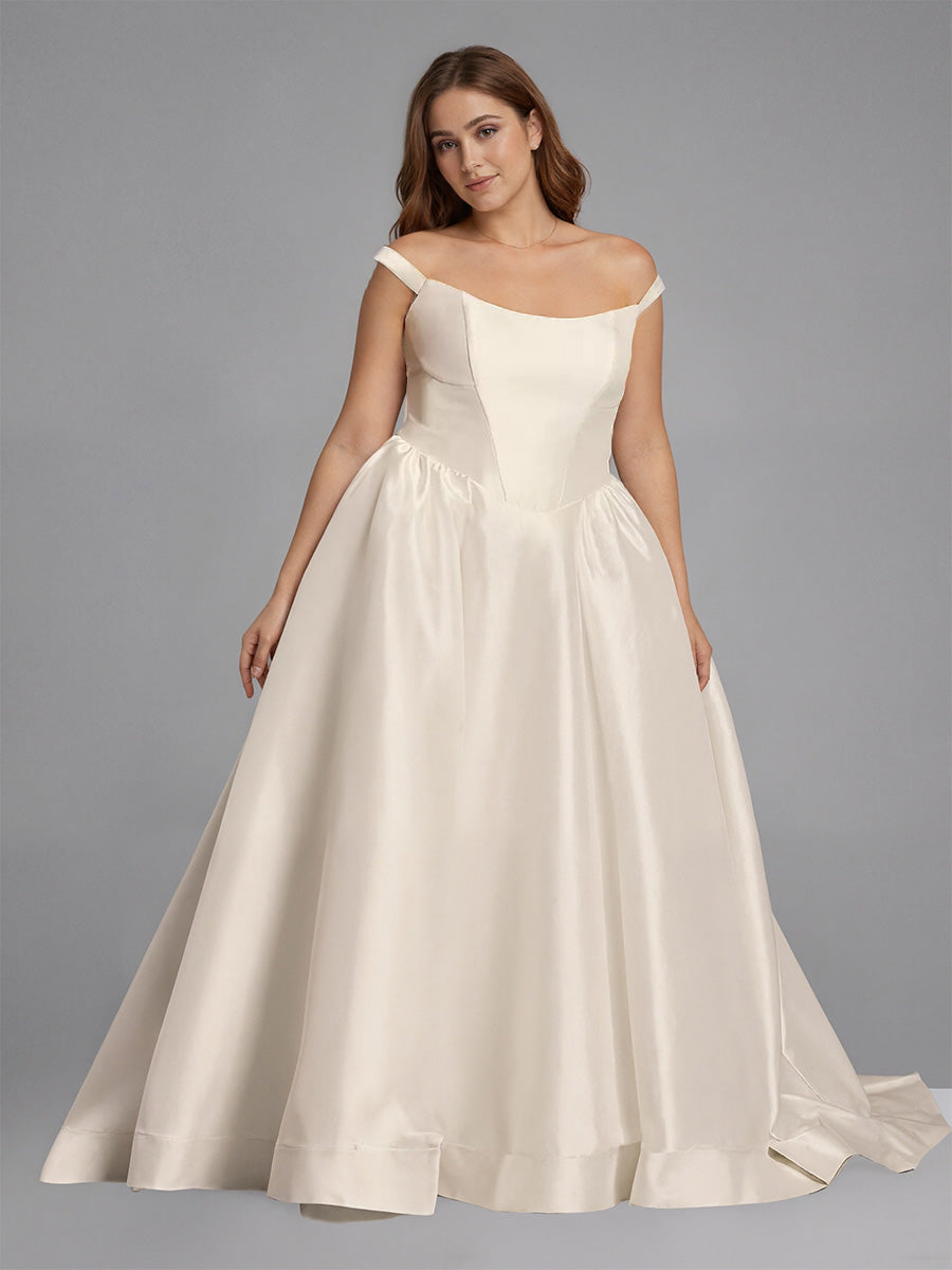 Cicinia Ivoire Robe de Mariée en Satin Épaules Dénudées Minimaliste