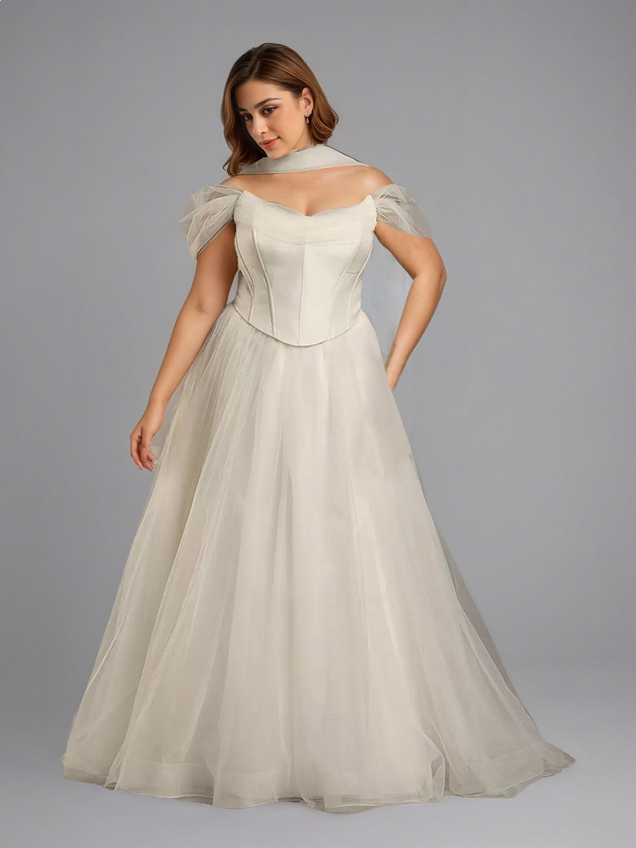 Cicinia Ivoire Robe de Mariée A-Line en Tulle Épaules Dénudées sans Manches Élégante