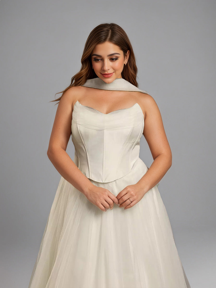 Cicinia Ivoire Robe de Mariée A-Line en Tulle Épaules Dénudées sans Manches Élégante