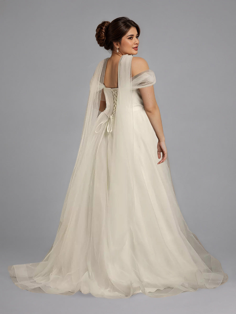 Cicinia Ivoire Robe de Mariée A-Line en Tulle Épaules Dénudées sans Manches Élégante