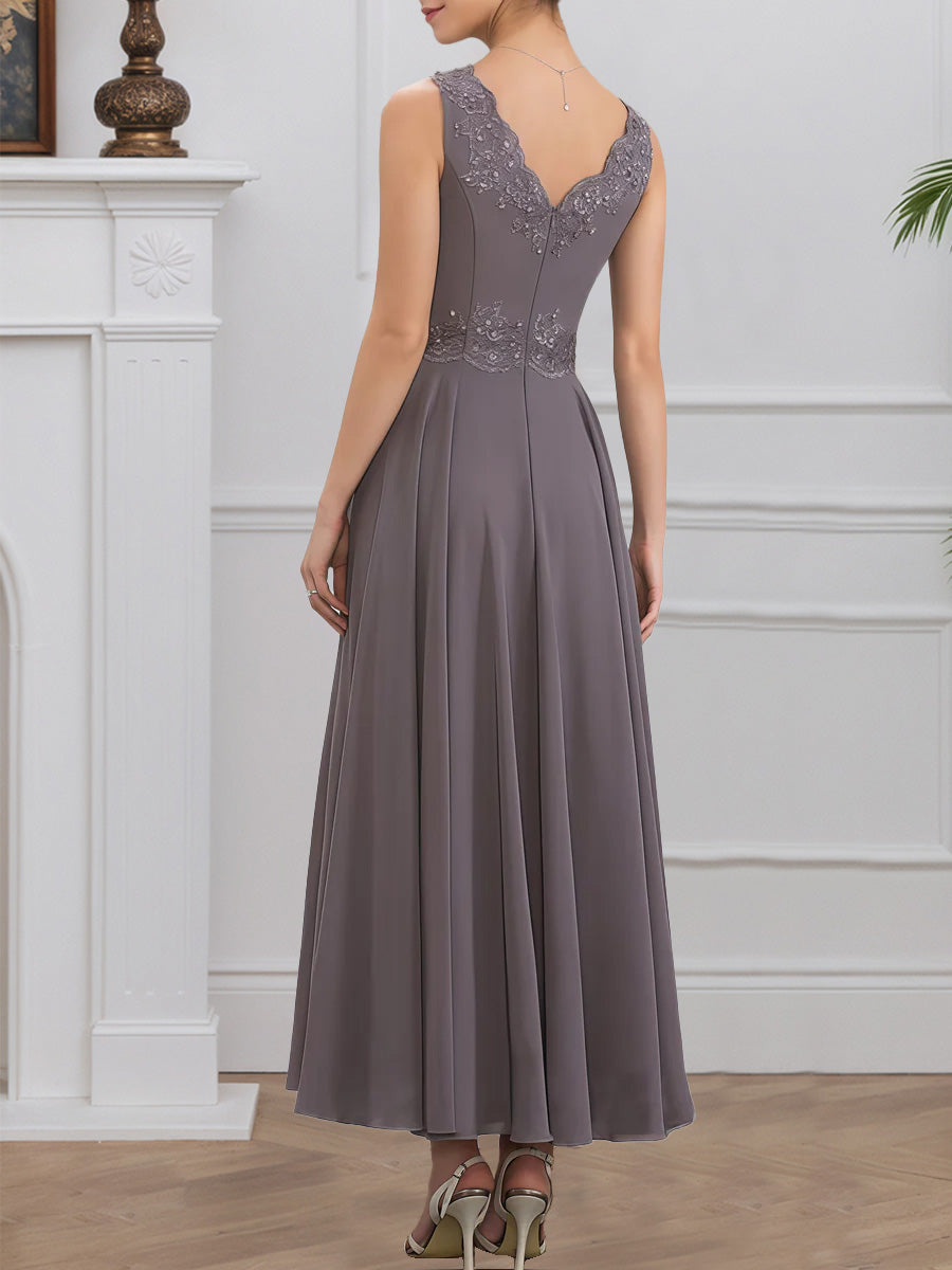 Cicinia Crépuscule Robe avec Veste pour Mère de la Mariée Courte en Mousseline et Dentelle Perlé Longueur Cheville