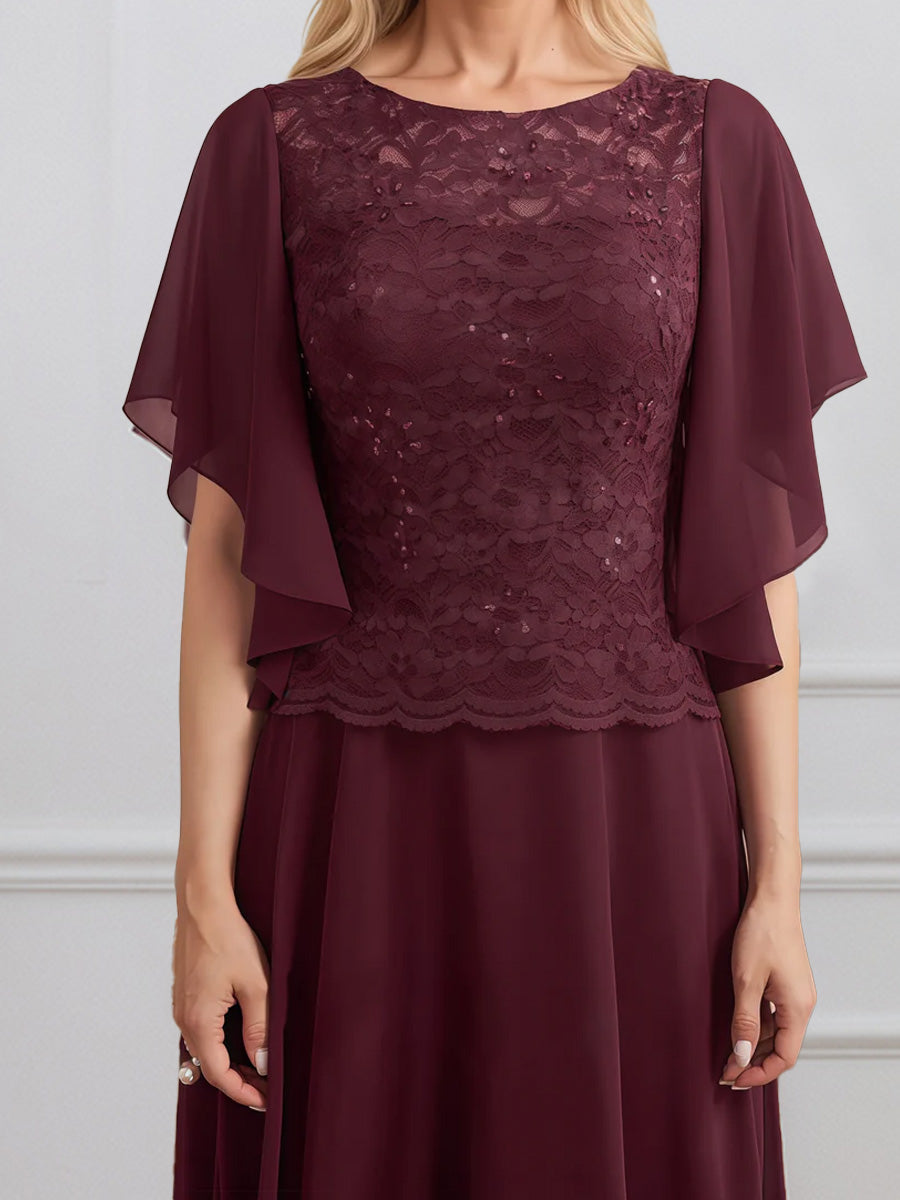 Cicinia Cabernet Robe pour Mère de la Mariée Longue en Mousseline et Dentelle A-Line Manches Papillons