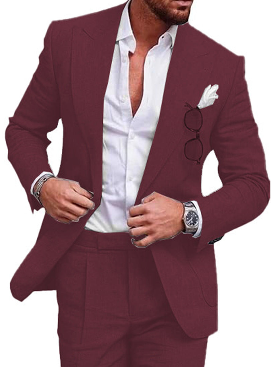 Costume Homme 2 Pièces BORDEAUX en Lin Léger Style Rétro et Coupe Slim pour Mariages d'Été