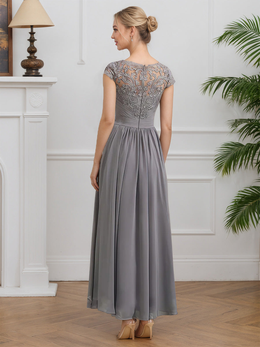 Cicinia Gris Robe pour Mère de la Mariée Longue en Mousseline et Dentelle A-Line Fermeture Dos à Glissière