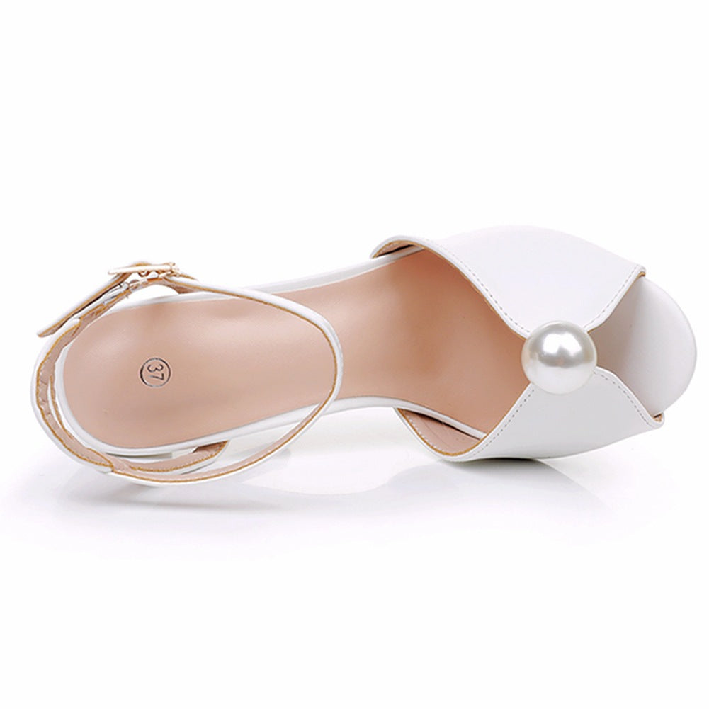 Simple Chaussures de mariage formelles à talons hauts avec bouche de poisson et perle