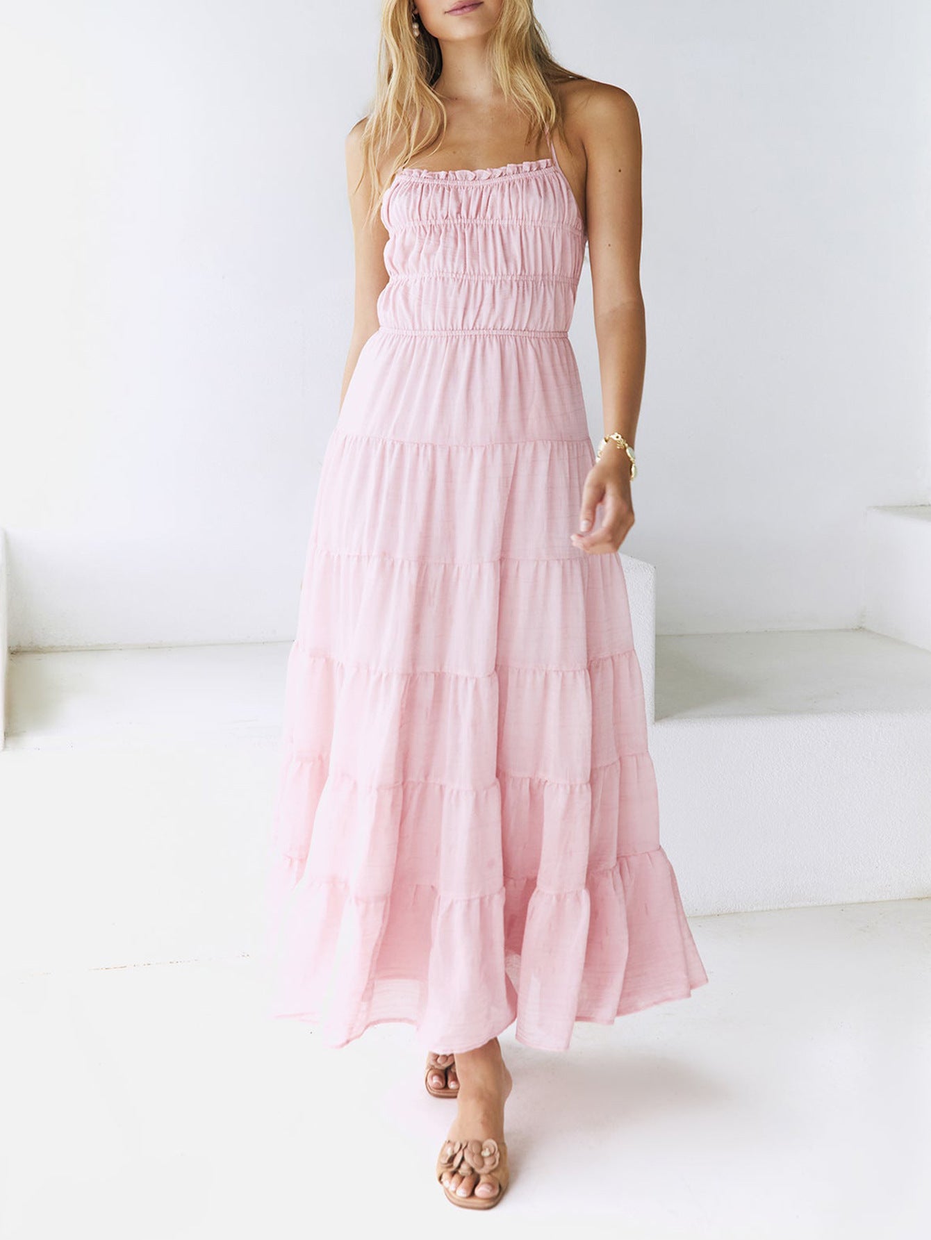 Robe Invitée Mariage ROSE_PALE Licou Dos Nud Coupe Cintrée Longueur Cheville