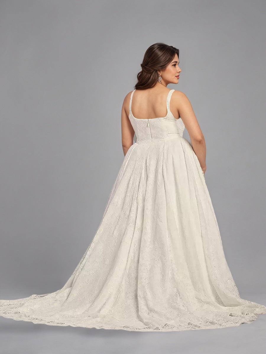 Cicinia Ivoire Robe de Mariée A-Line en Dentelle sans Manches Décolleté Carré Charmante