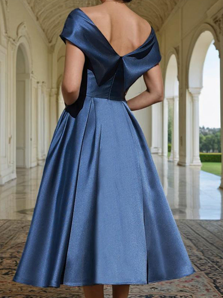 Trapèzes Mi-longue Robe Mère de la Mariée à Épaules Dénudées