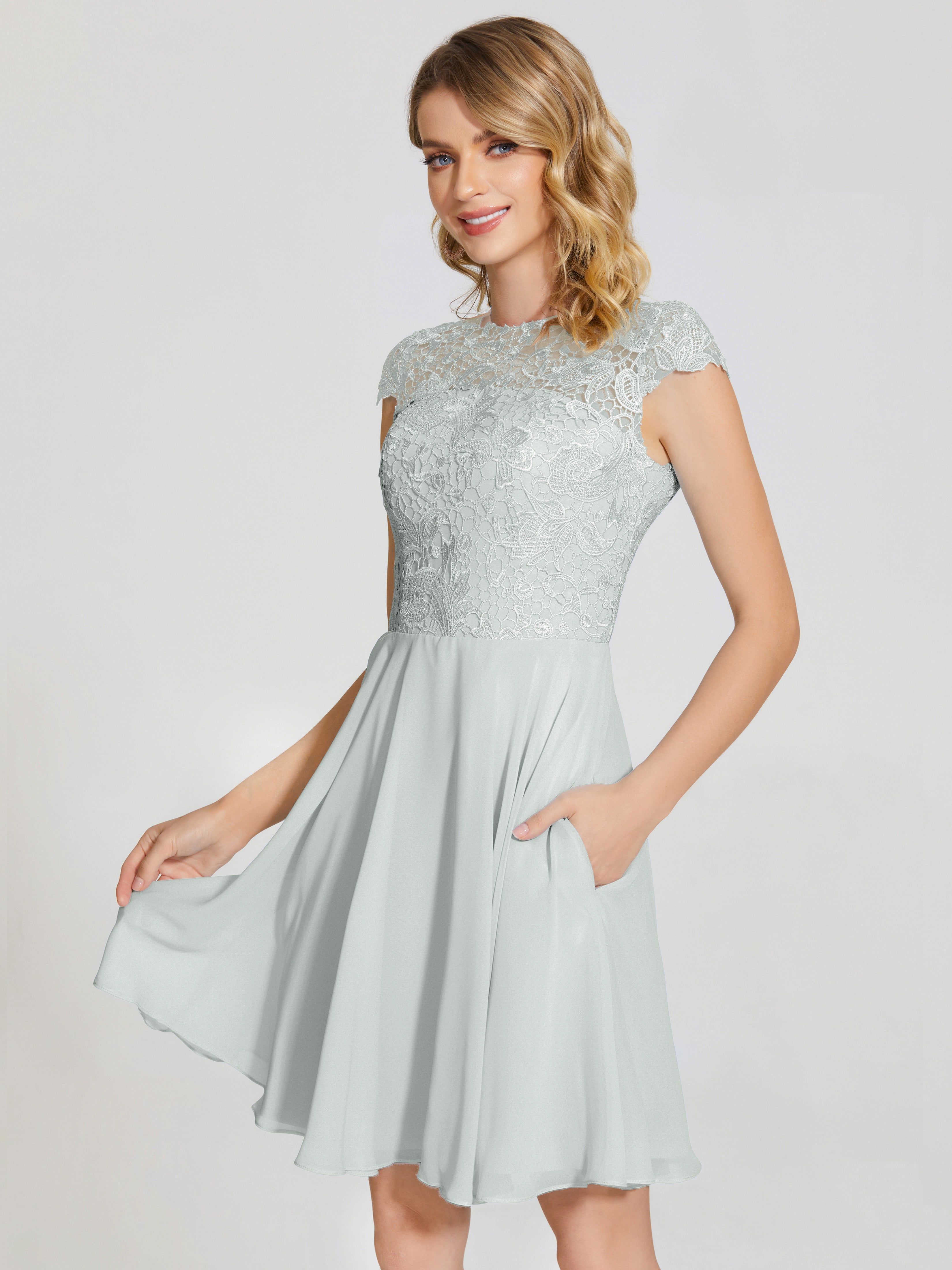 Robe Demoiselle D Honneur Celadon Trapèze Décolleté Asymétrique Mousseline Longue Robes Demoiselle D'Honneur