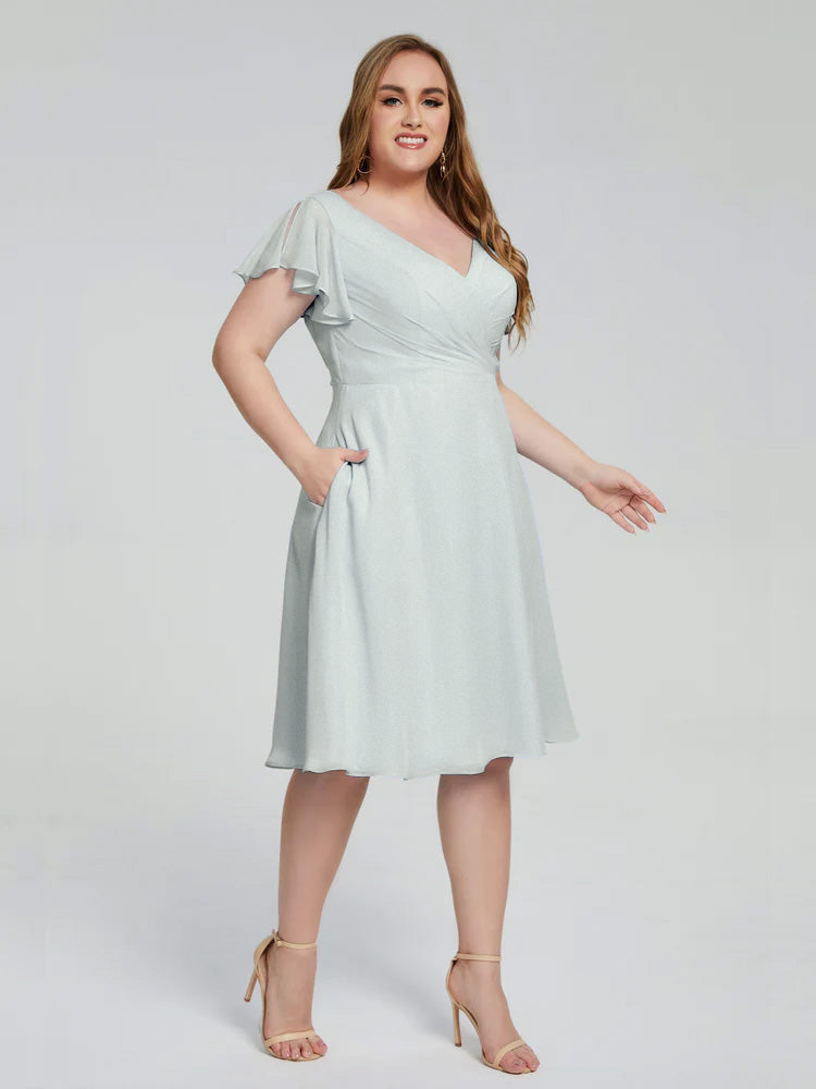 Robes De Demoiselle D'Honneur Celadon Dos V Fendue Devant Mousseline Robe Demoiselle D'Honneur