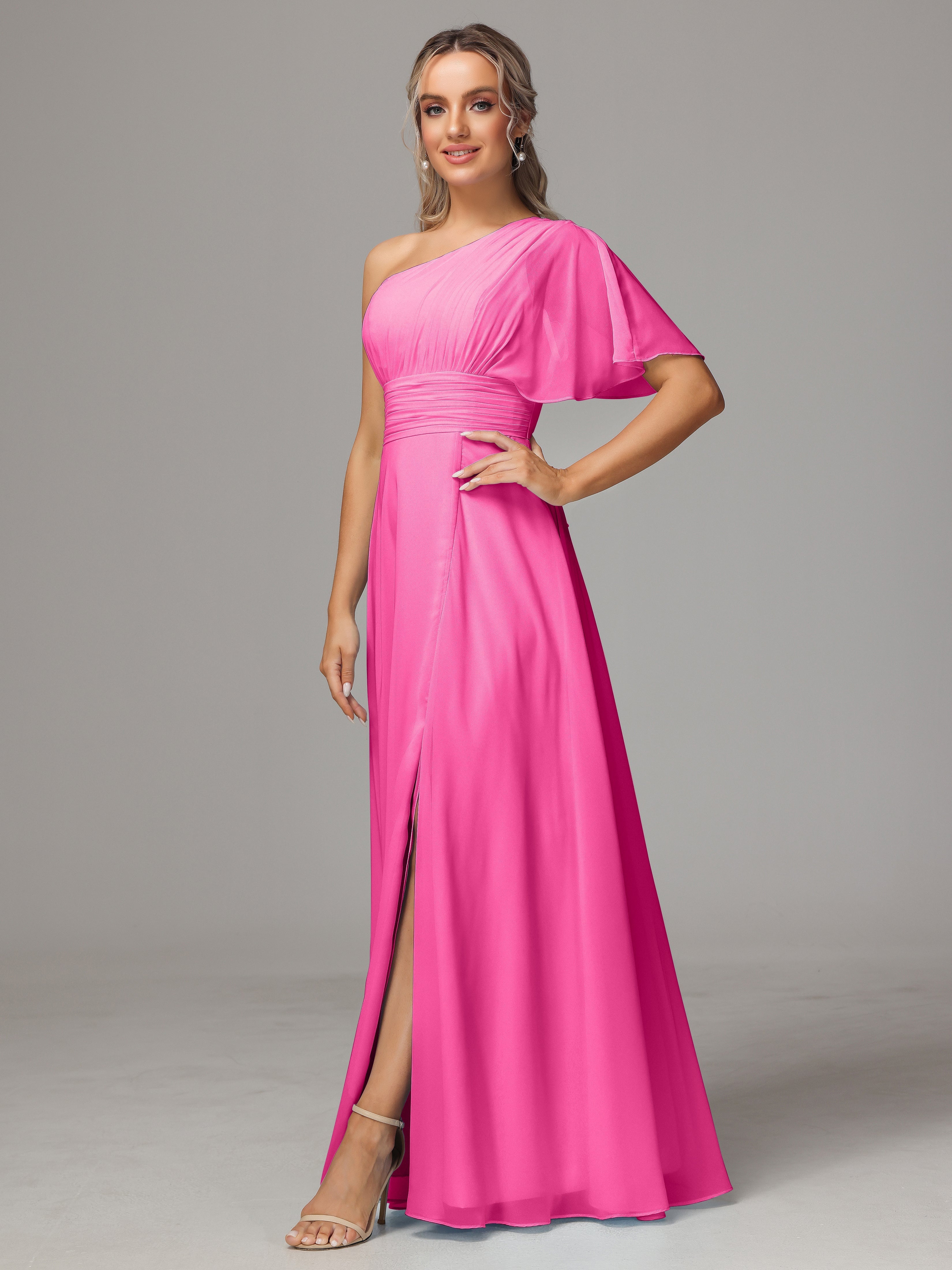 Robe Demoiselle D Honneur Azalée Fendue Seule Épaule Mousseline Robe Demoiselle D'Honneur