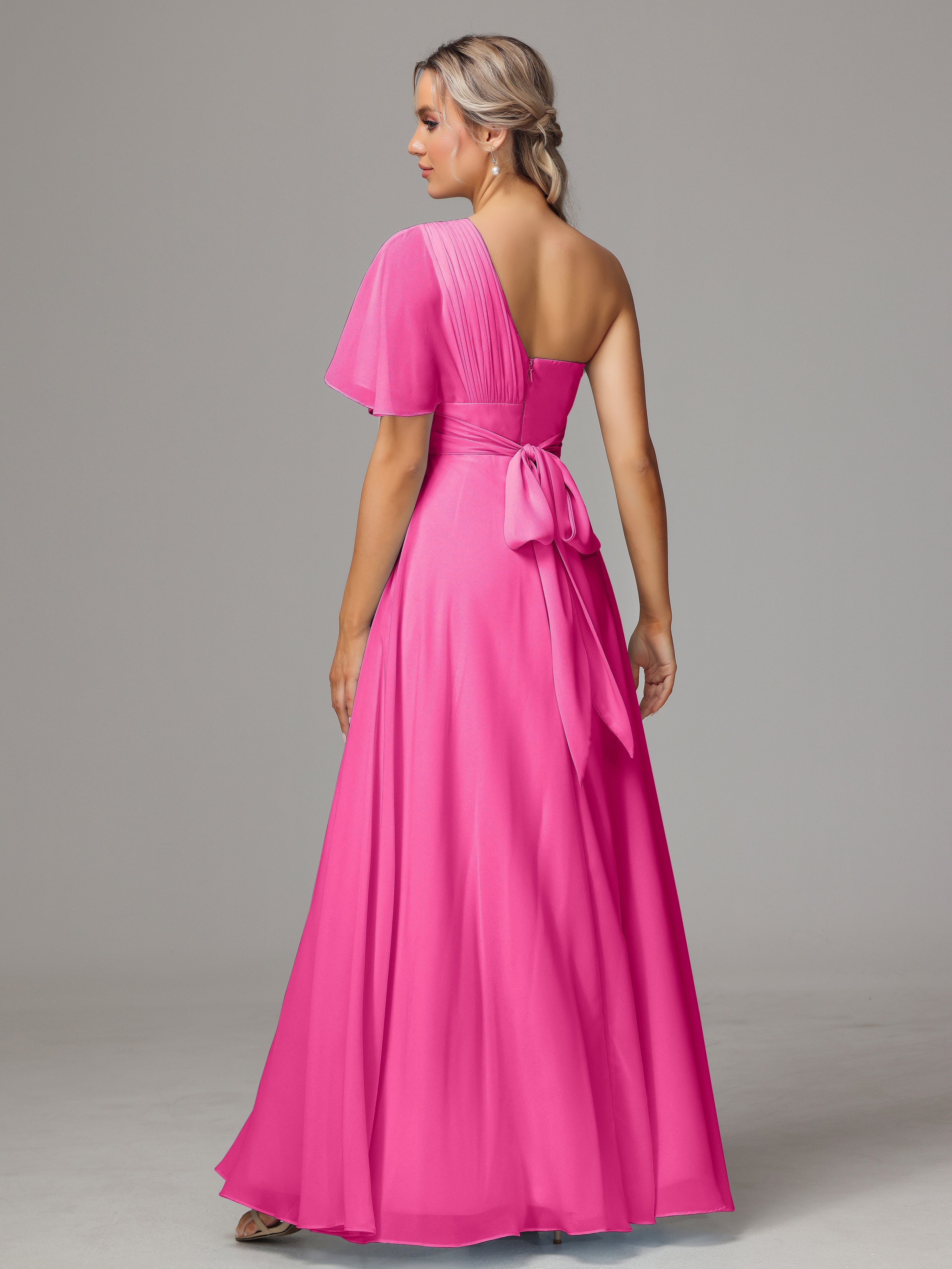 Robe Demoiselle D Honneur Azalée Fendue Seule Épaule Mousseline Robe Demoiselle D'Honneur