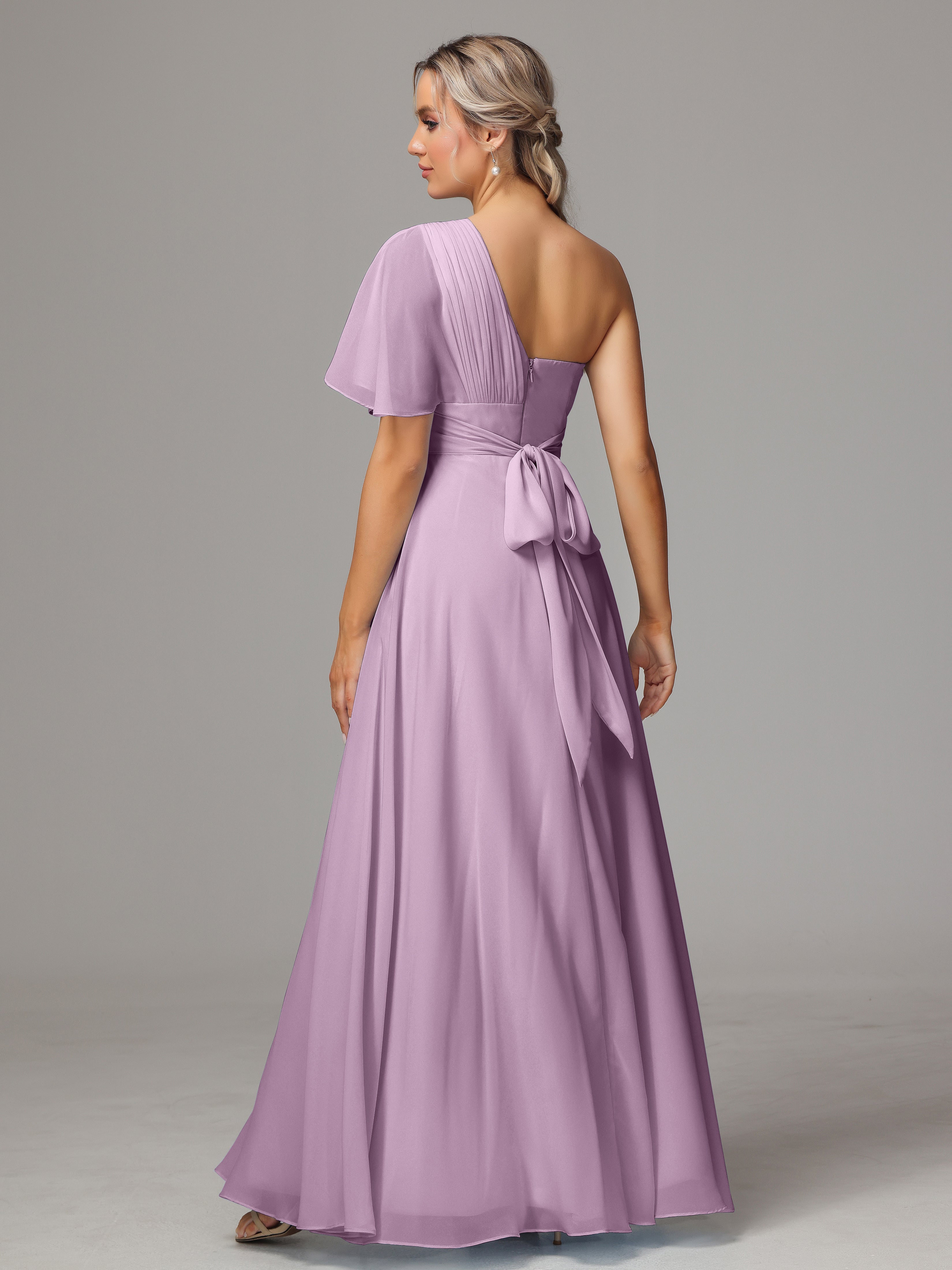 Robes De Demoiselle D'Honneur Glycine Fendue Seule Épaule Mousseline Robe Demoiselle D'Honneur