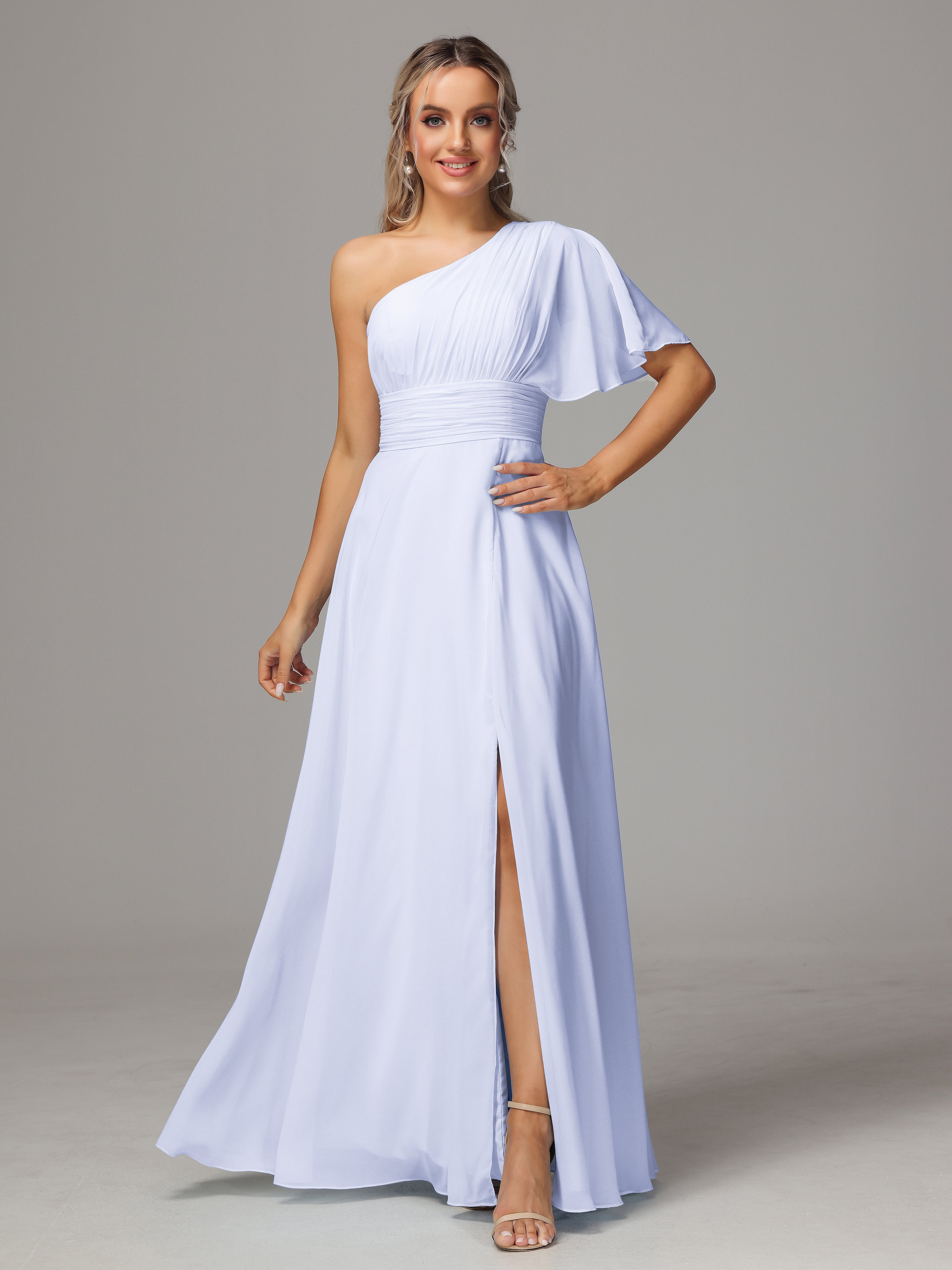 Robe De Demoiselle D'Honneur Lavande Fendue Seule Épaule Mousseline Robe Demoiselle D'Honneur