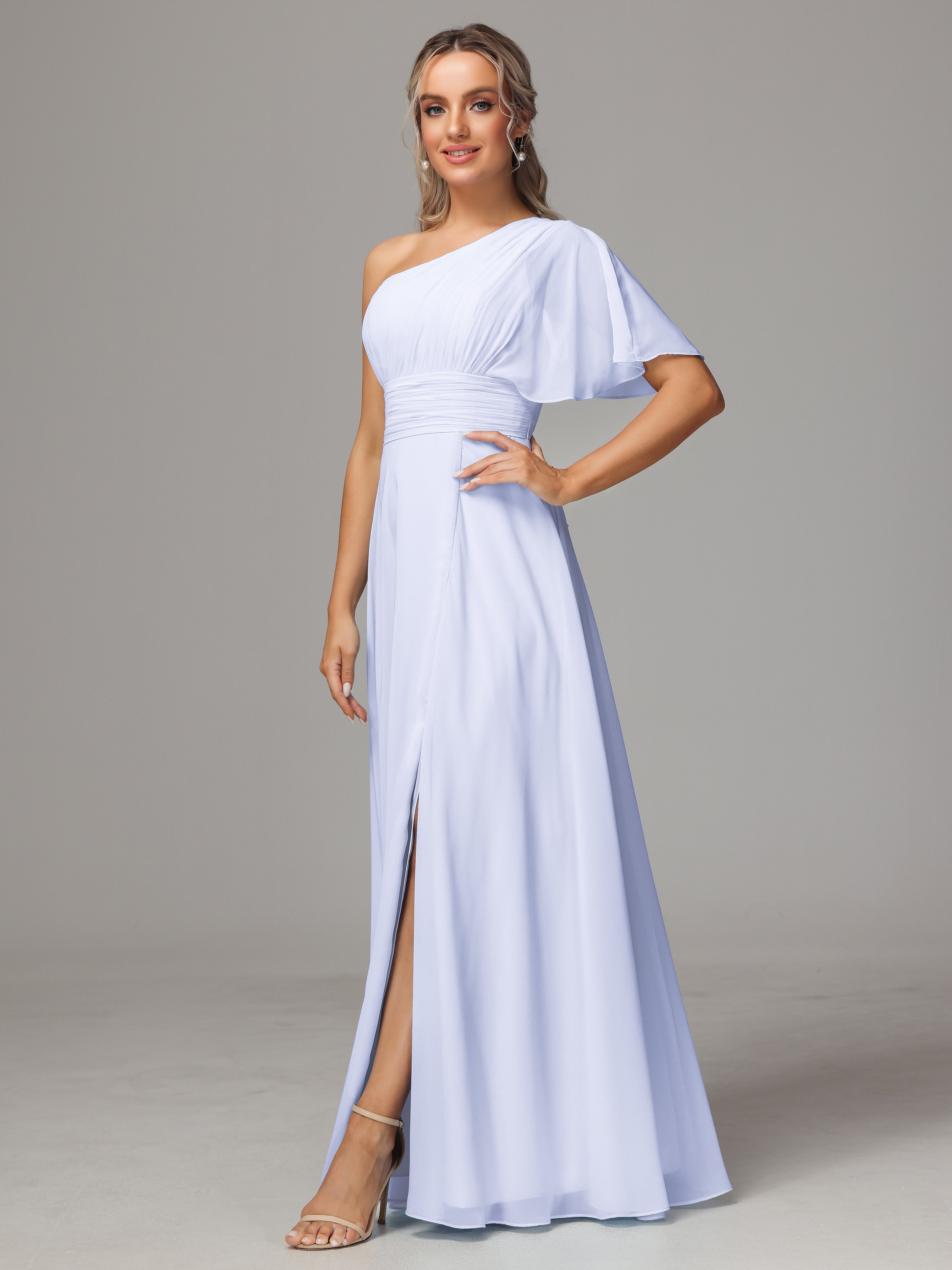 Robe De Demoiselle D'Honneur Lavande Fendue Seule Épaule Mousseline Robe Demoiselle D'Honneur