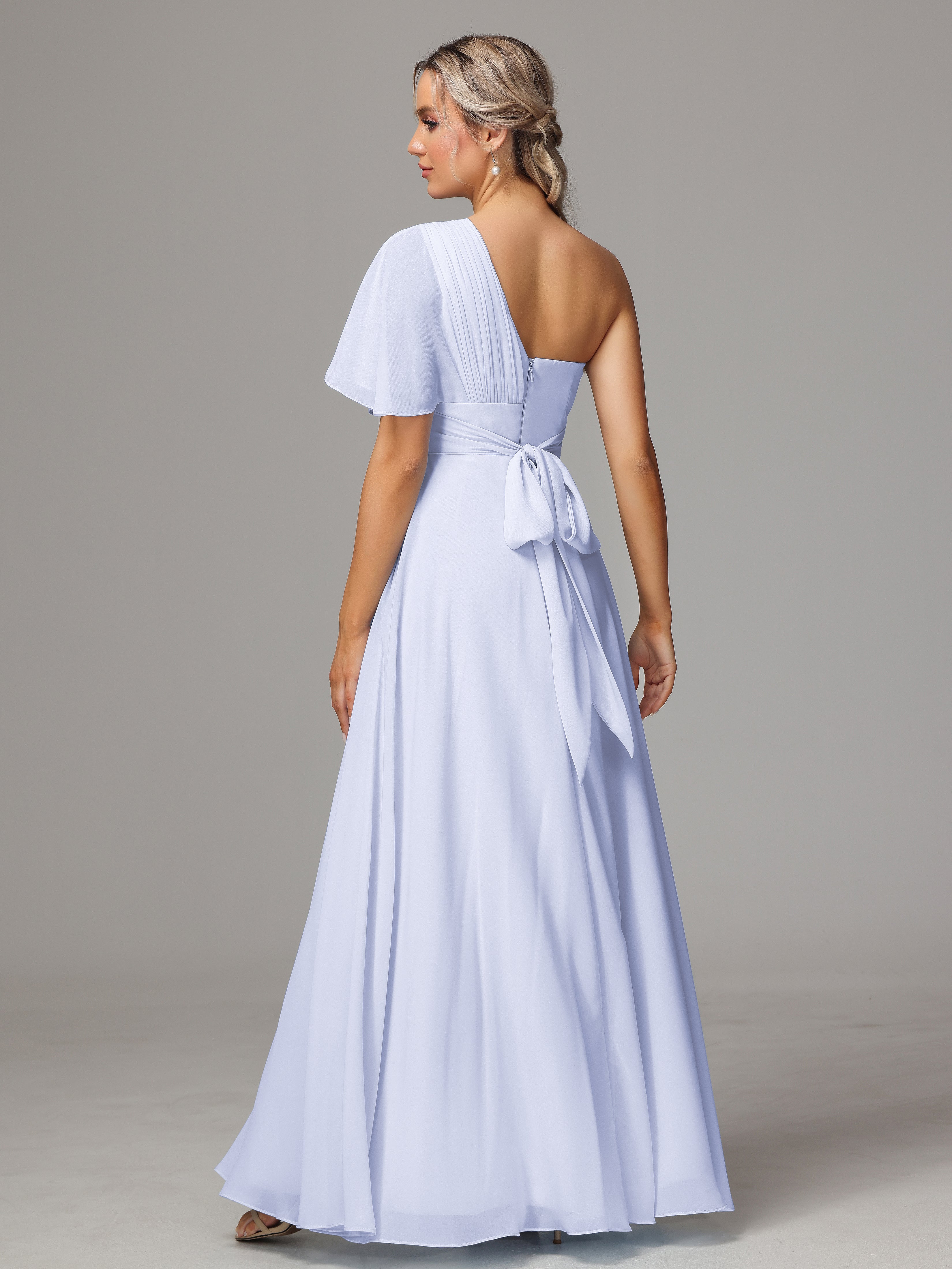 Robe De Demoiselle D'Honneur Lavande Fendue Seule Épaule Mousseline Robe Demoiselle D'Honneur