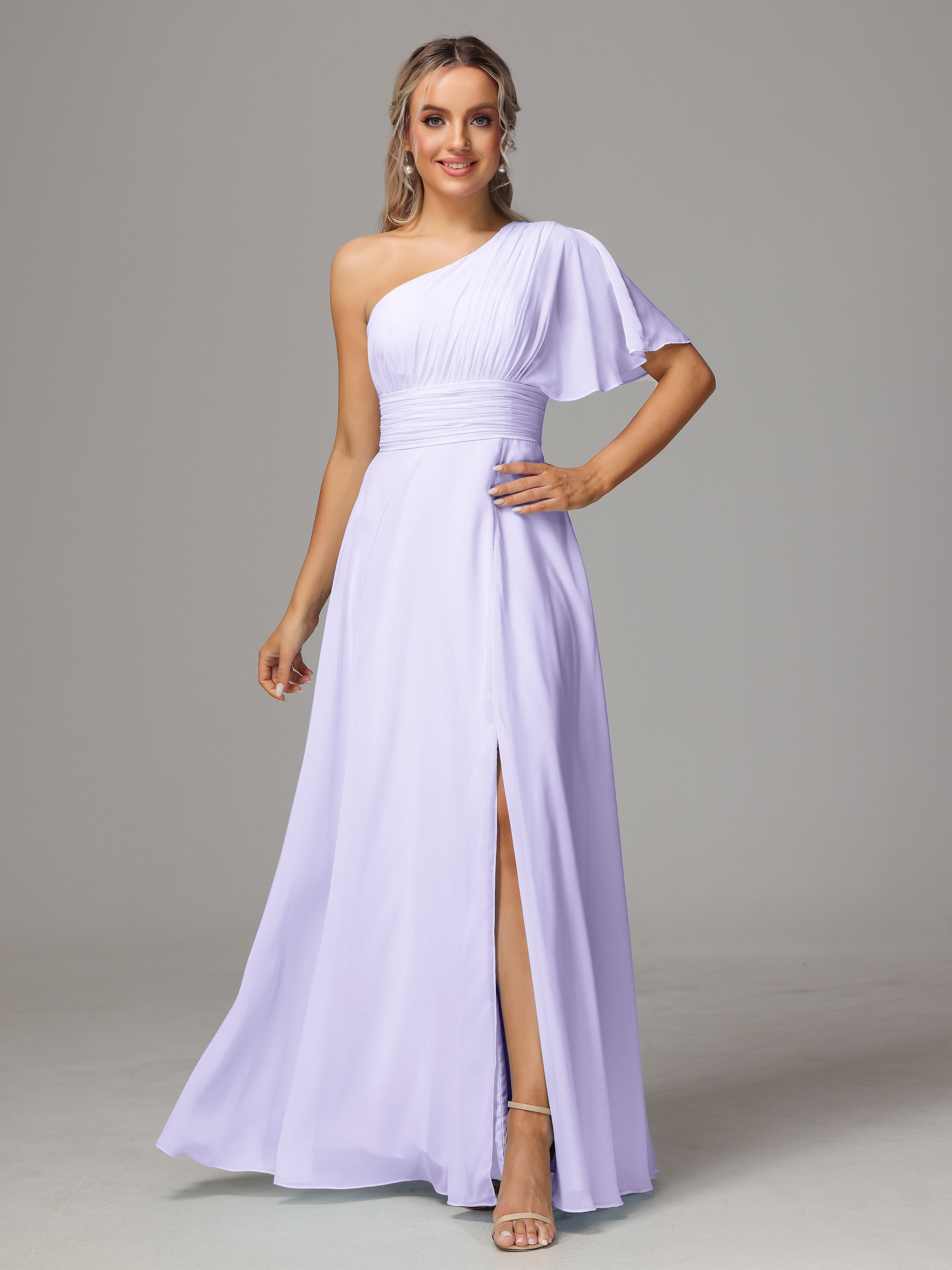 Robe Demoiselle D Honneur Lilas Fendue Seule Épaule Mousseline Robe Demoiselle D'Honneur