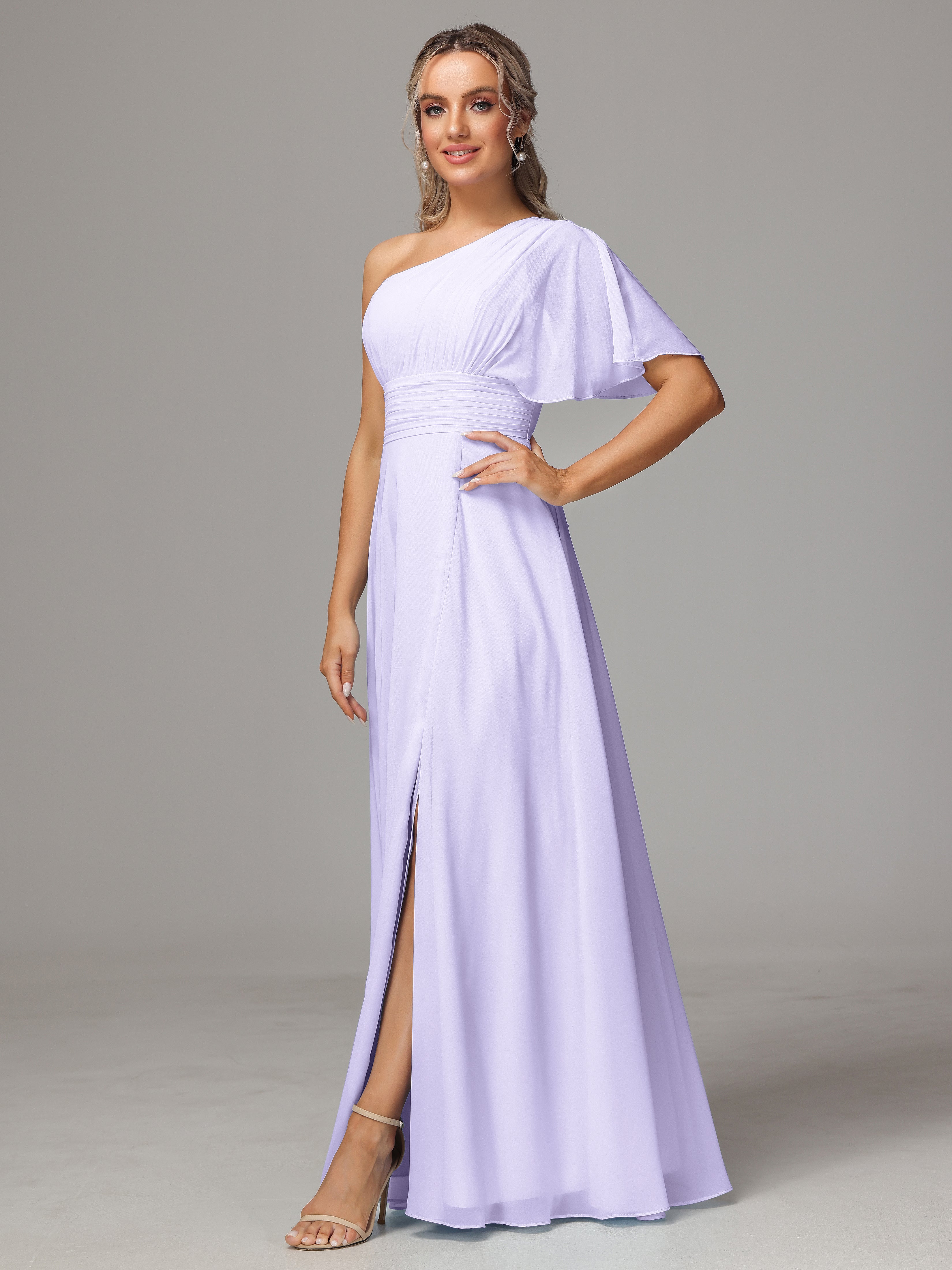 Robe Demoiselle D Honneur Lilas Fendue Seule Épaule Mousseline Robe Demoiselle D'Honneur