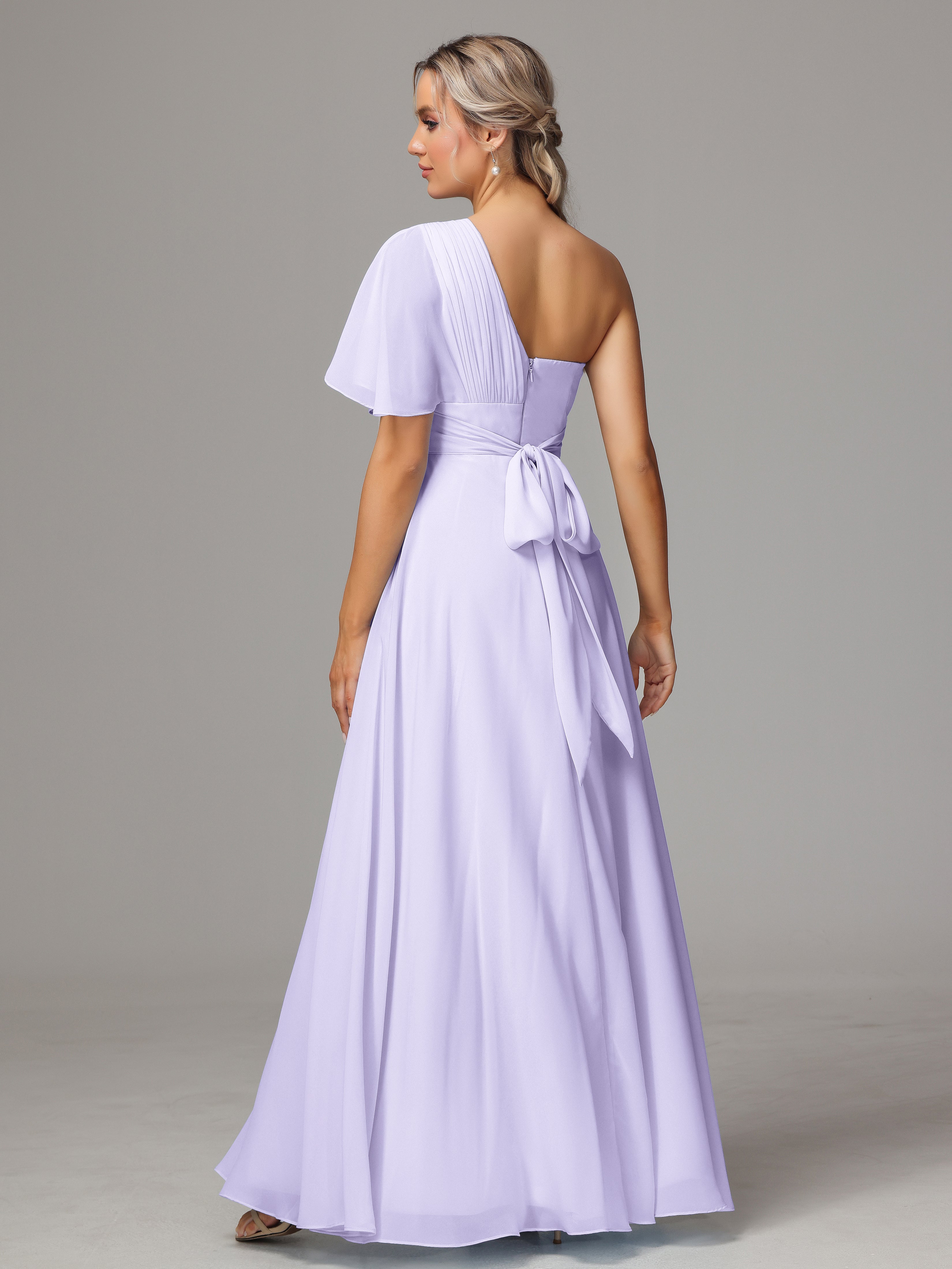 Robe Demoiselle D Honneur Lilas Fendue Seule Épaule Mousseline Robe Demoiselle D'Honneur