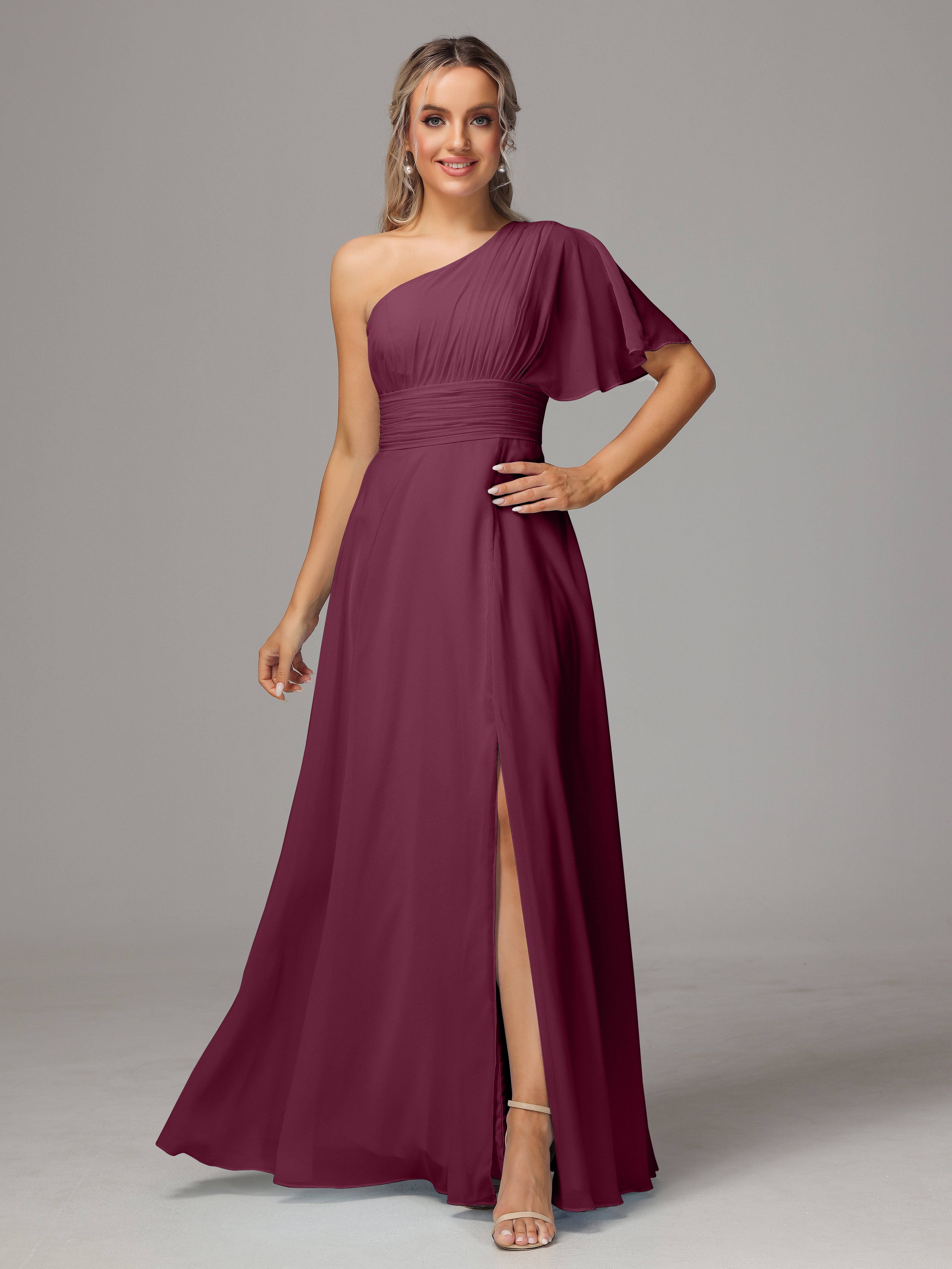 Robes De Demoiselle D'Honneur Mure Fendue Seule Épaule Mousseline Robe Demoiselle D'Honneur