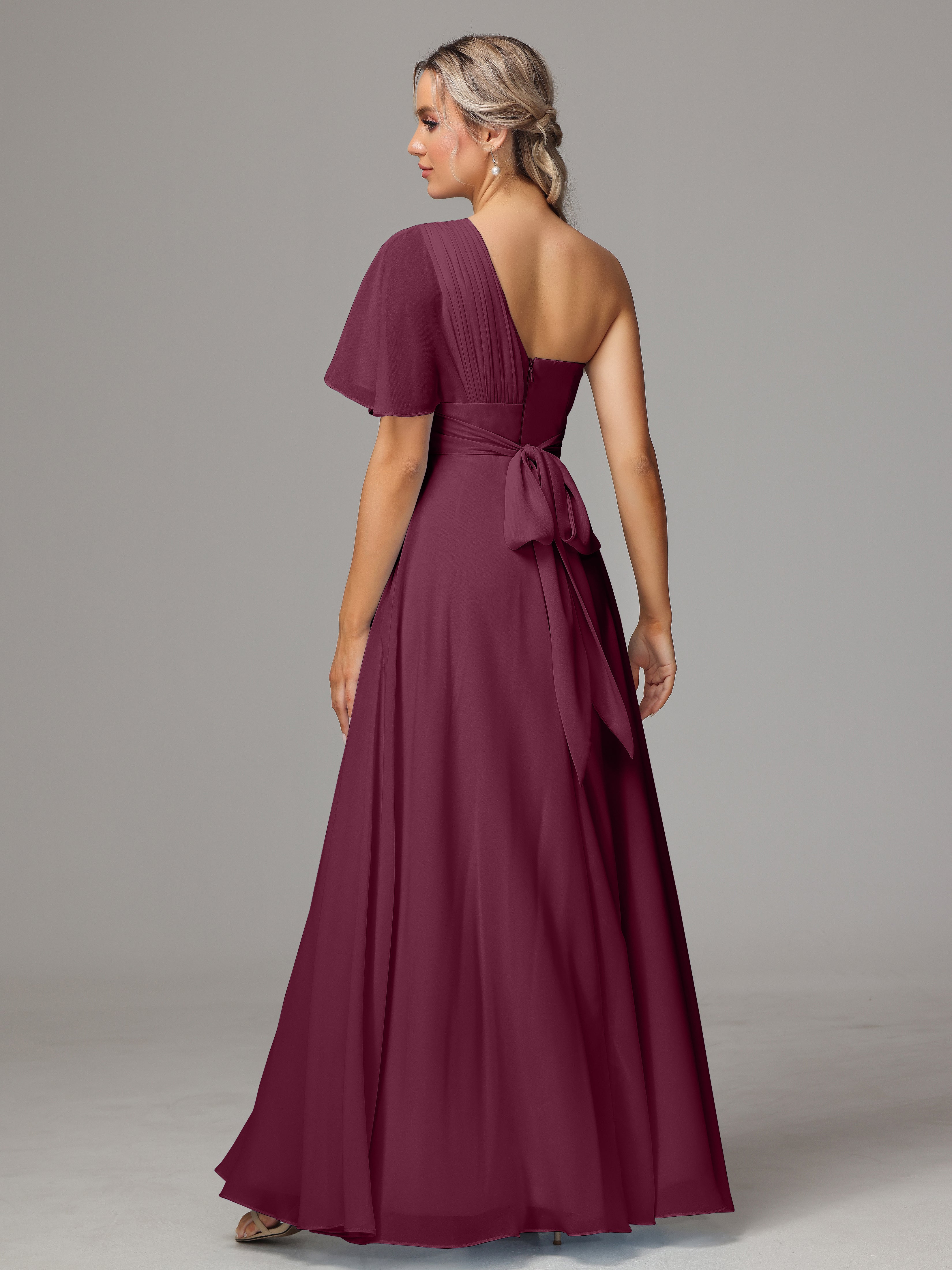 Robes De Demoiselle D'Honneur Mure Fendue Seule Épaule Mousseline Robe Demoiselle D'Honneur