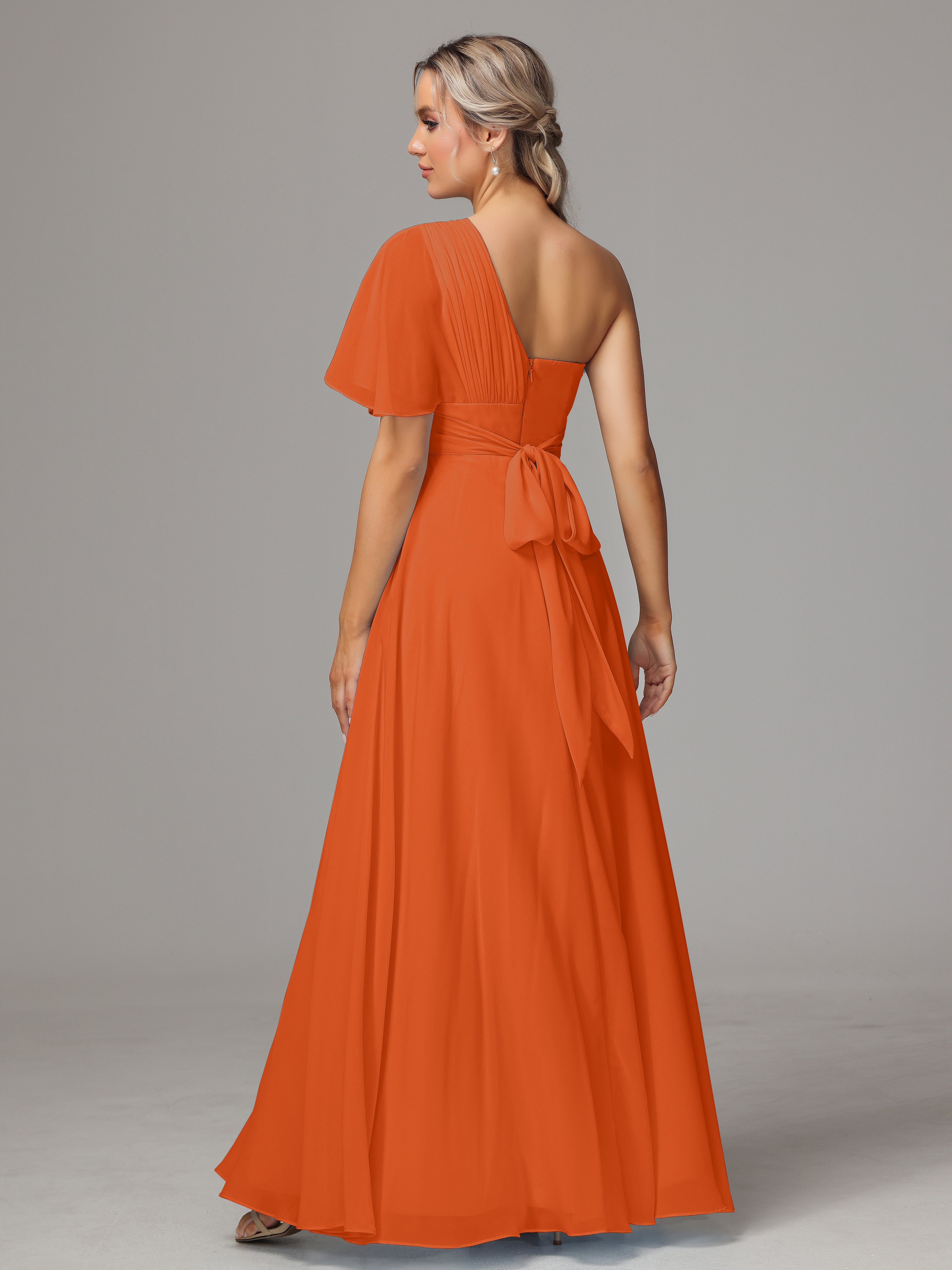 Robe Demoiselle D Honneur Orange Brulé Seule Épaule Mousseline Robe Demoiselle D'Honneur