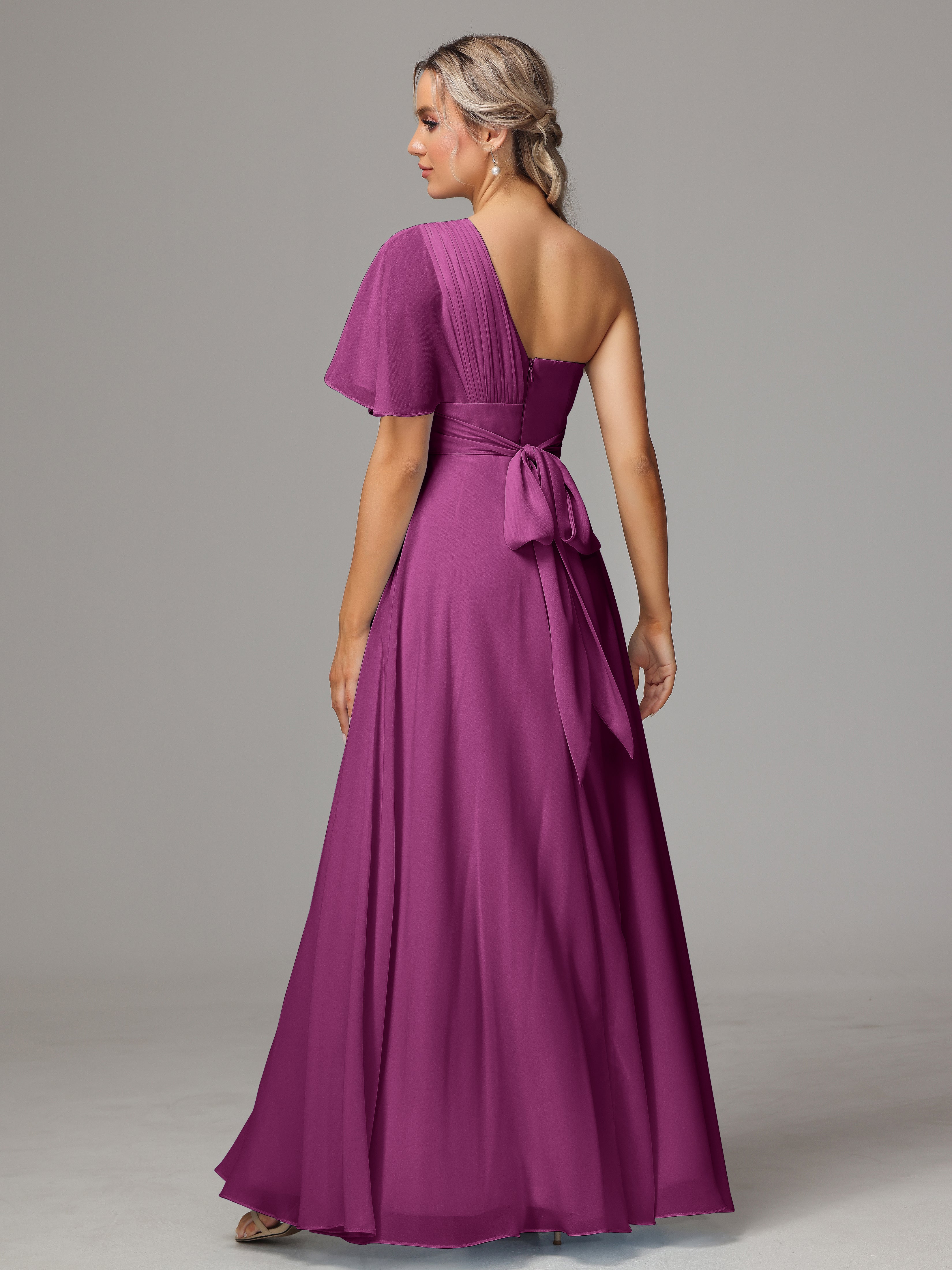 Robes De Demoiselle D'Honneur Orchidée Fendue Seule Épaule Mousseline Robe Demoiselle D'Honneur