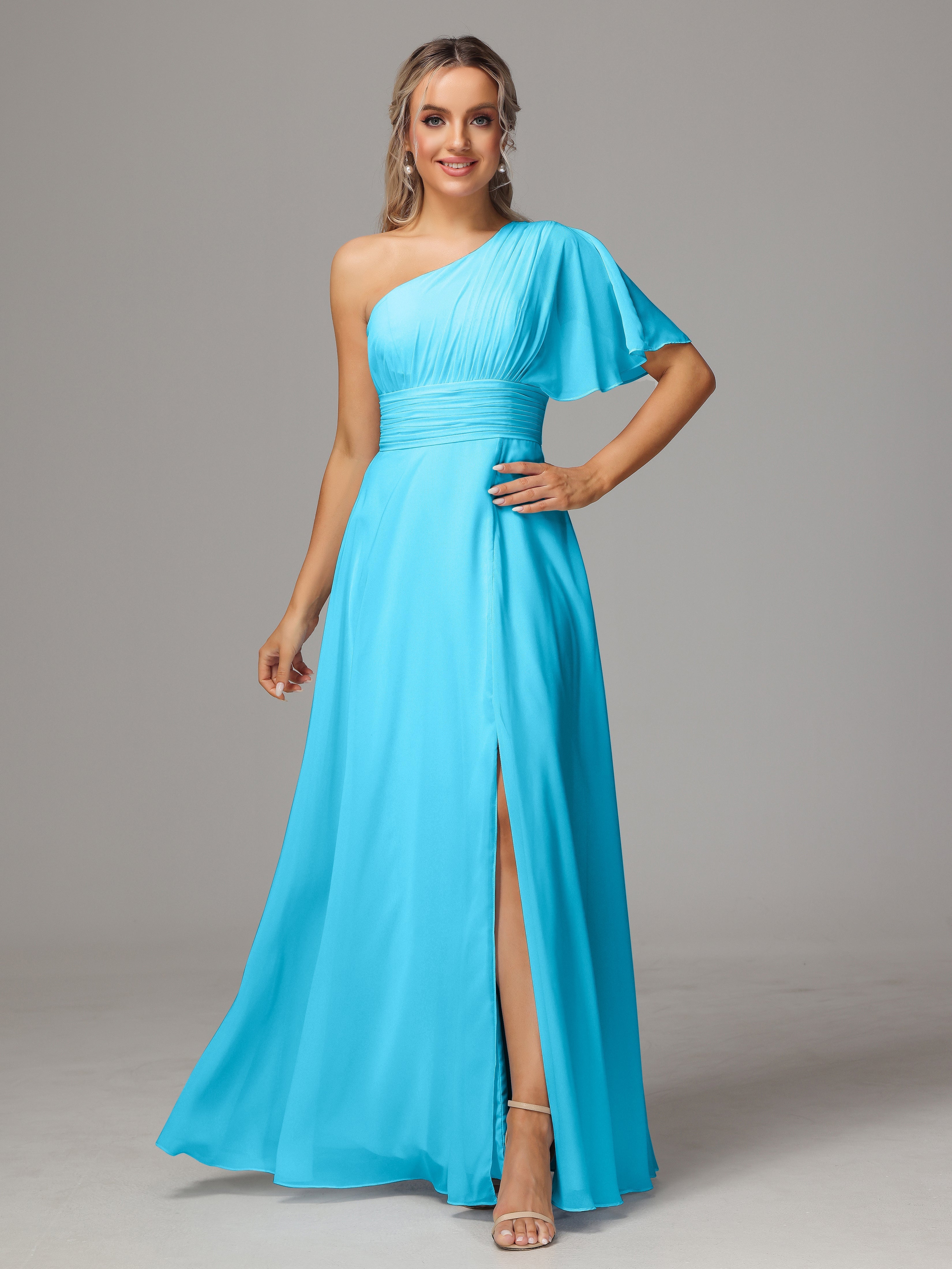 Robe De Demoiselle D'Honneur En Piscine Fendue Seule Épaule Mousseline Robe Demoiselle D'Honneur