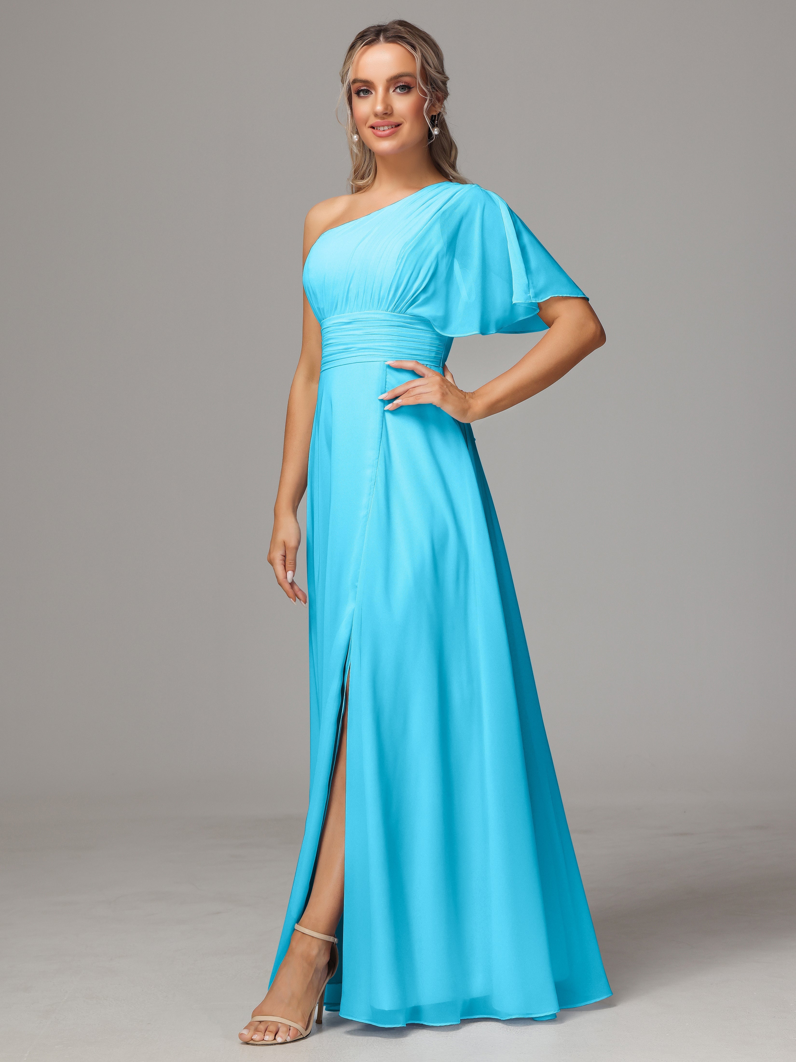 Robe De Demoiselle D'Honneur En Piscine Fendue Seule Épaule Mousseline Robe Demoiselle D'Honneur