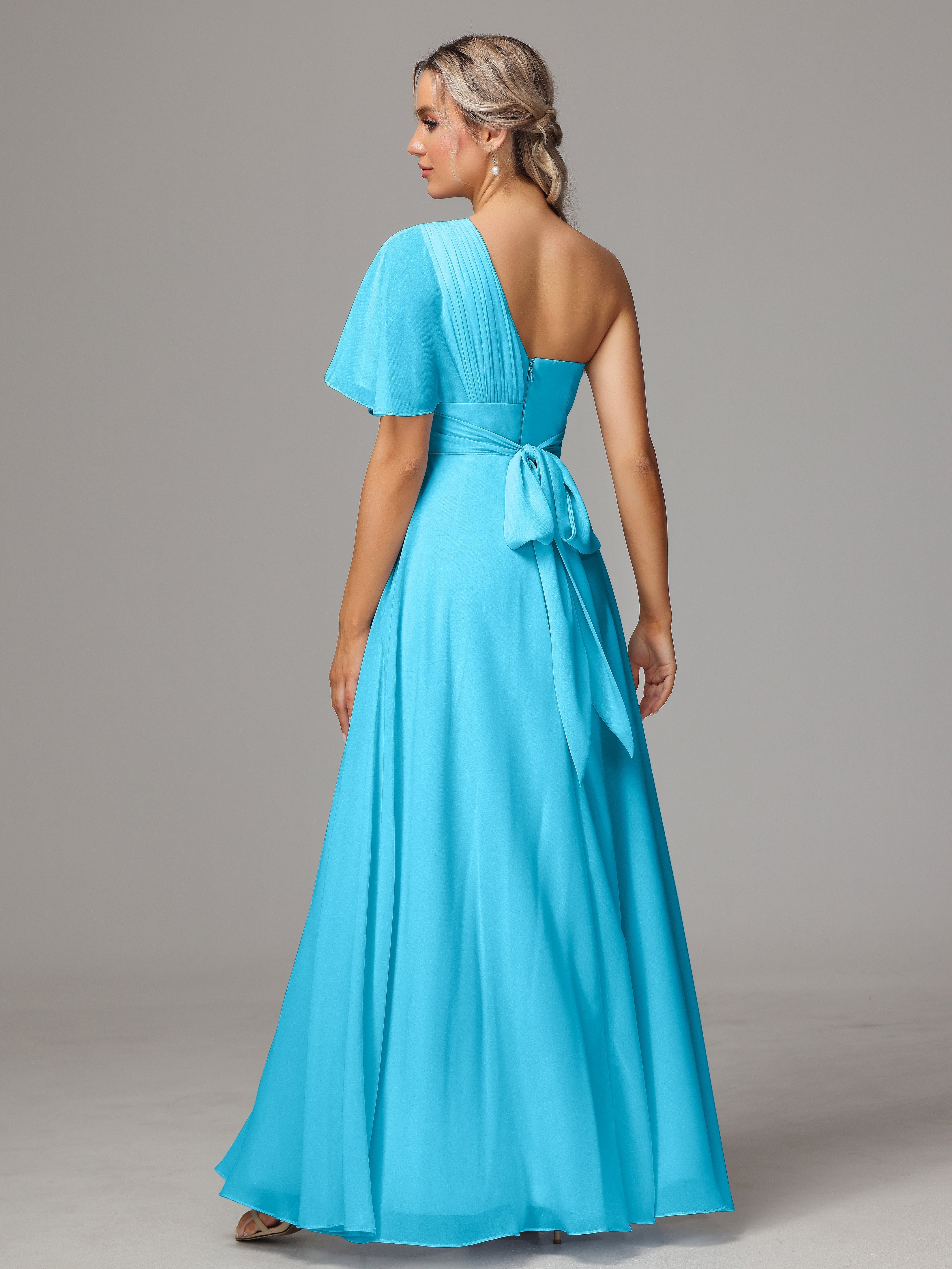 Robe De Demoiselle D'Honneur En Piscine Fendue Seule Épaule Mousseline Robe Demoiselle D'Honneur