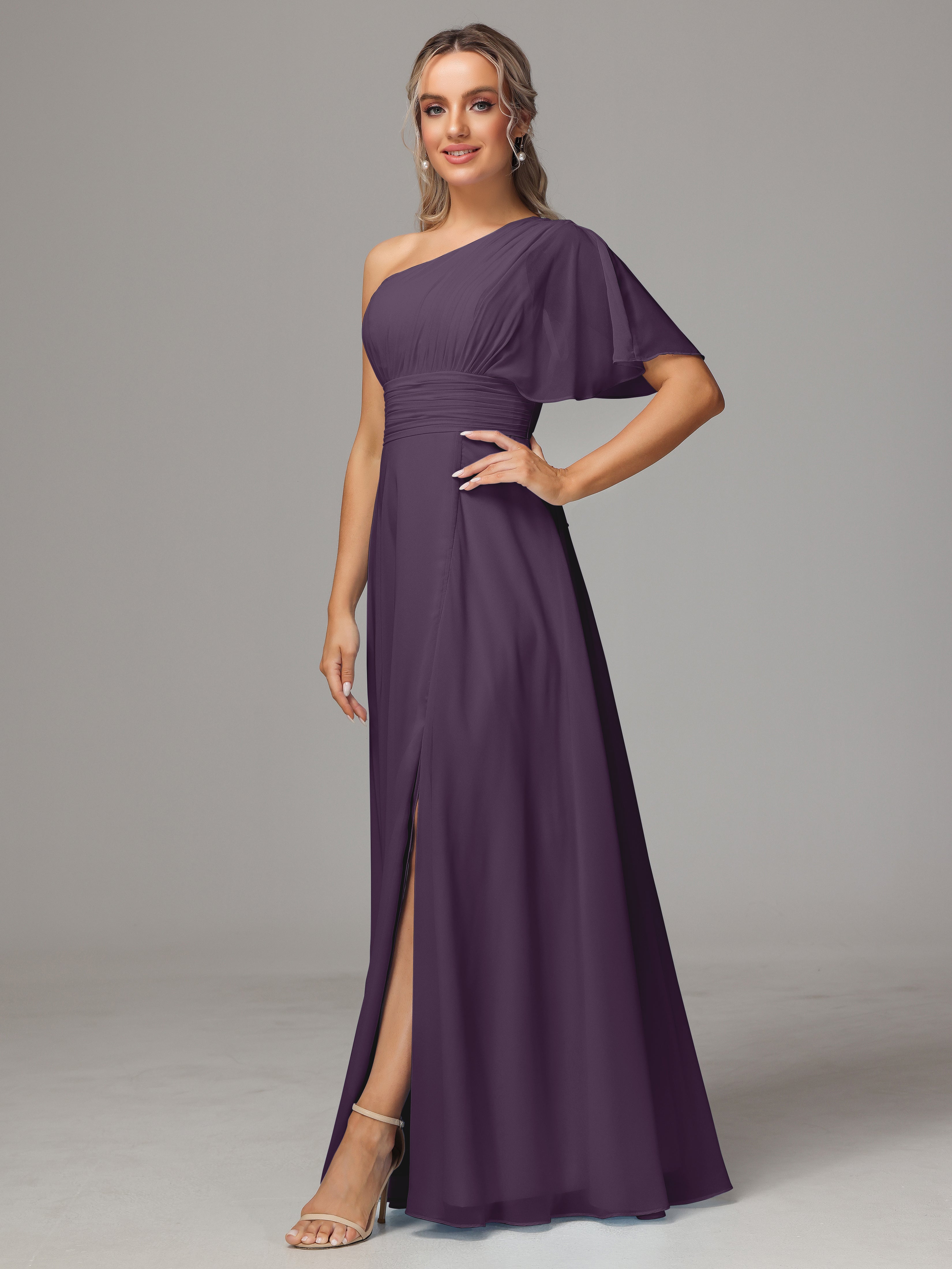 Robe Demoiselle D Honneur Plume Fendue Seule Épaule Mousseline Robe Demoiselle D'Honneur