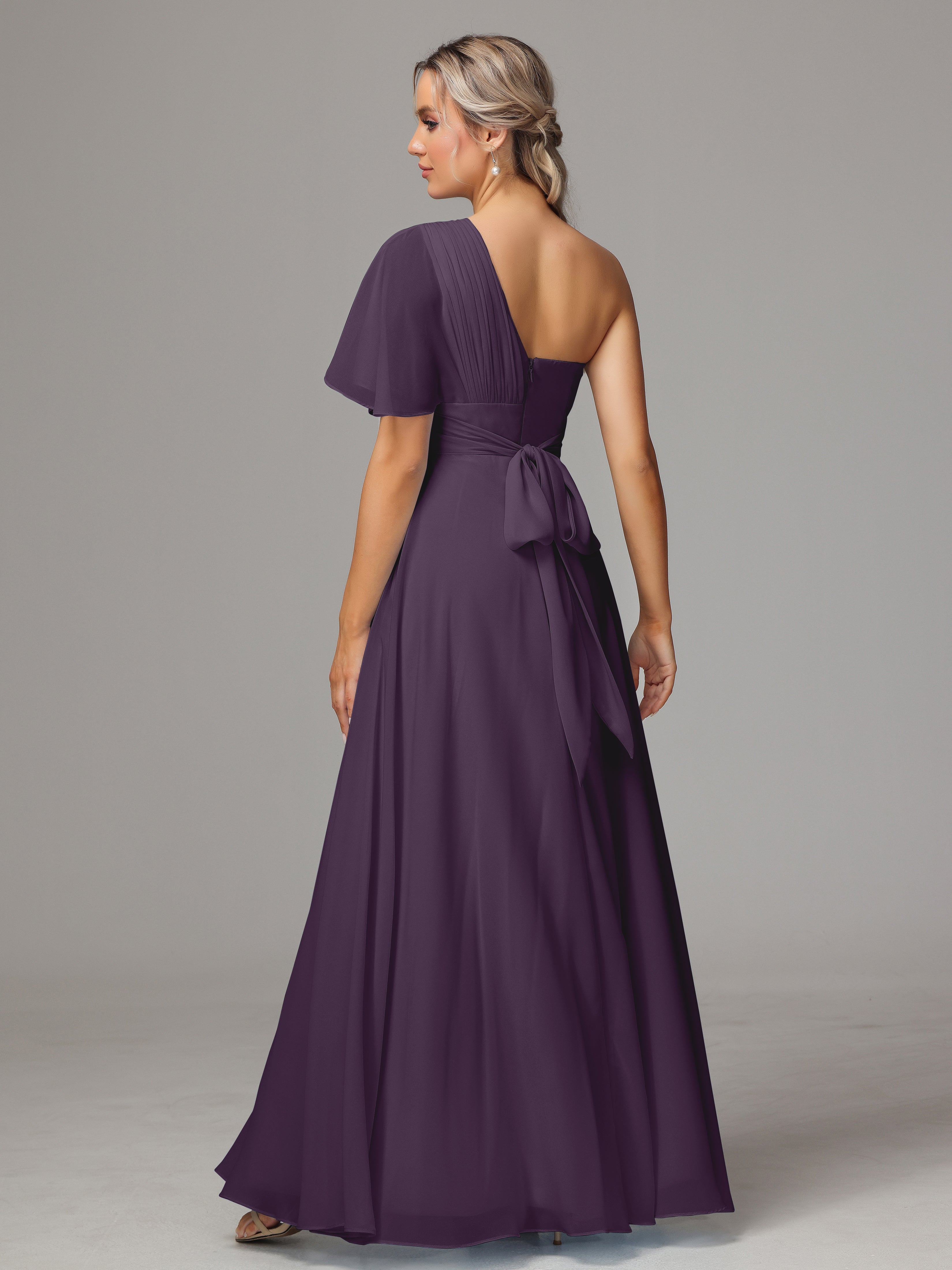 Robe Demoiselle D Honneur Plume Fendue Seule Épaule Mousseline Robe Demoiselle D'Honneur