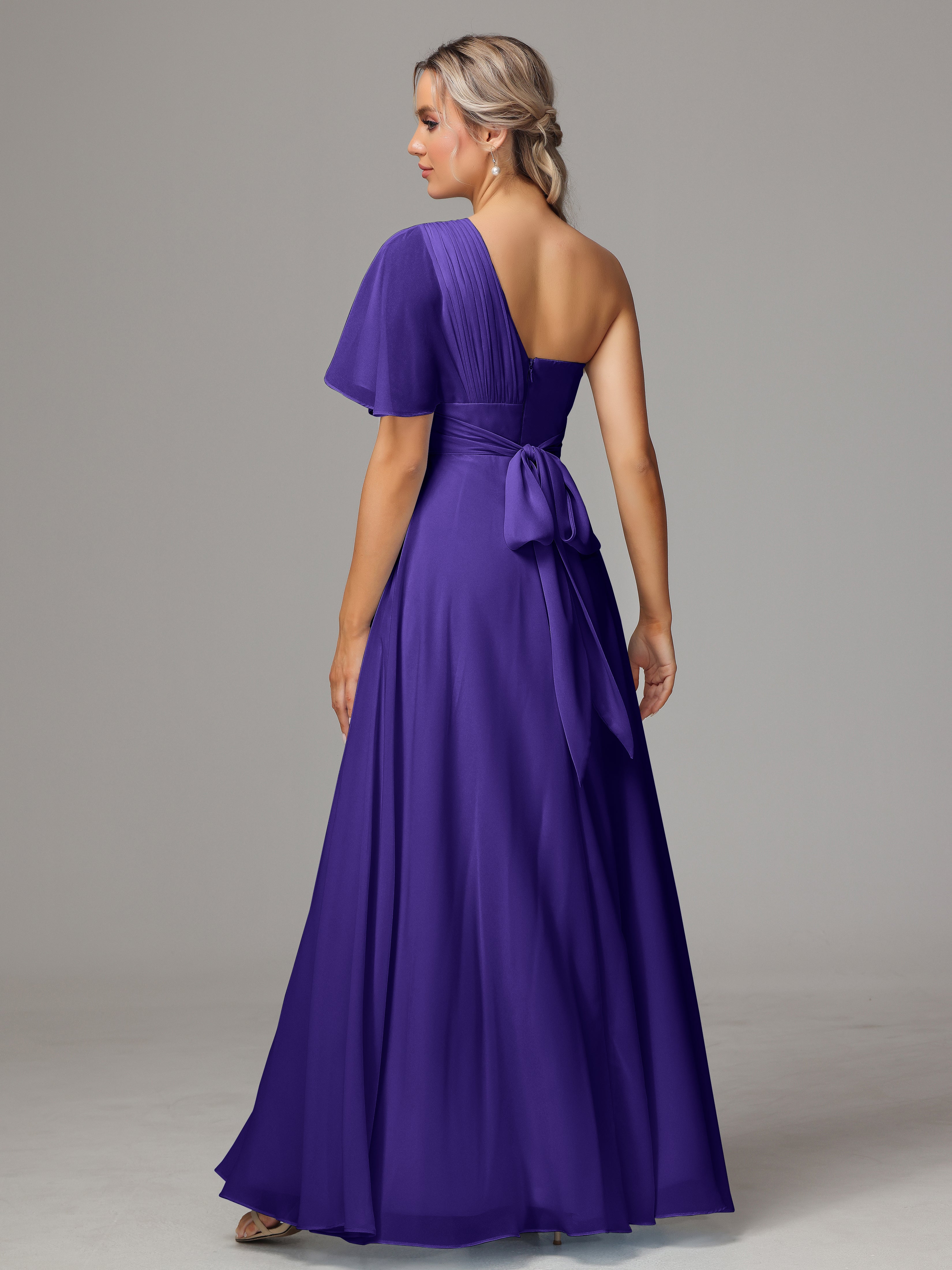 Robes De Demoiselle D'Honneur En Régence Fendue Seule Épaule Mousseline Robe Demoiselle D'Honneur