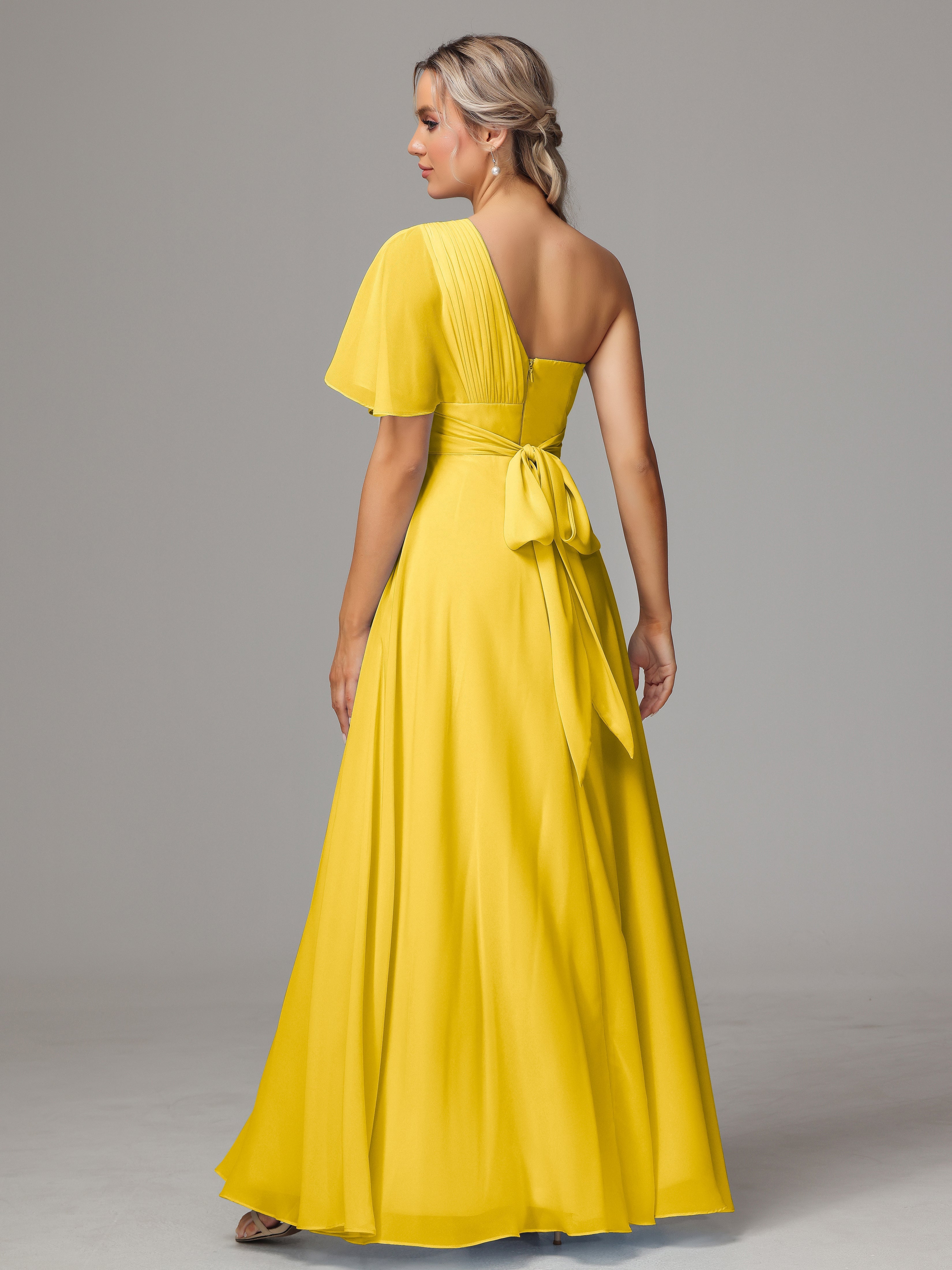 Robe De Demoiselle D'Honneur Souci Fendue Seule Épaule Mousseline Robe Demoiselle D'Honneur