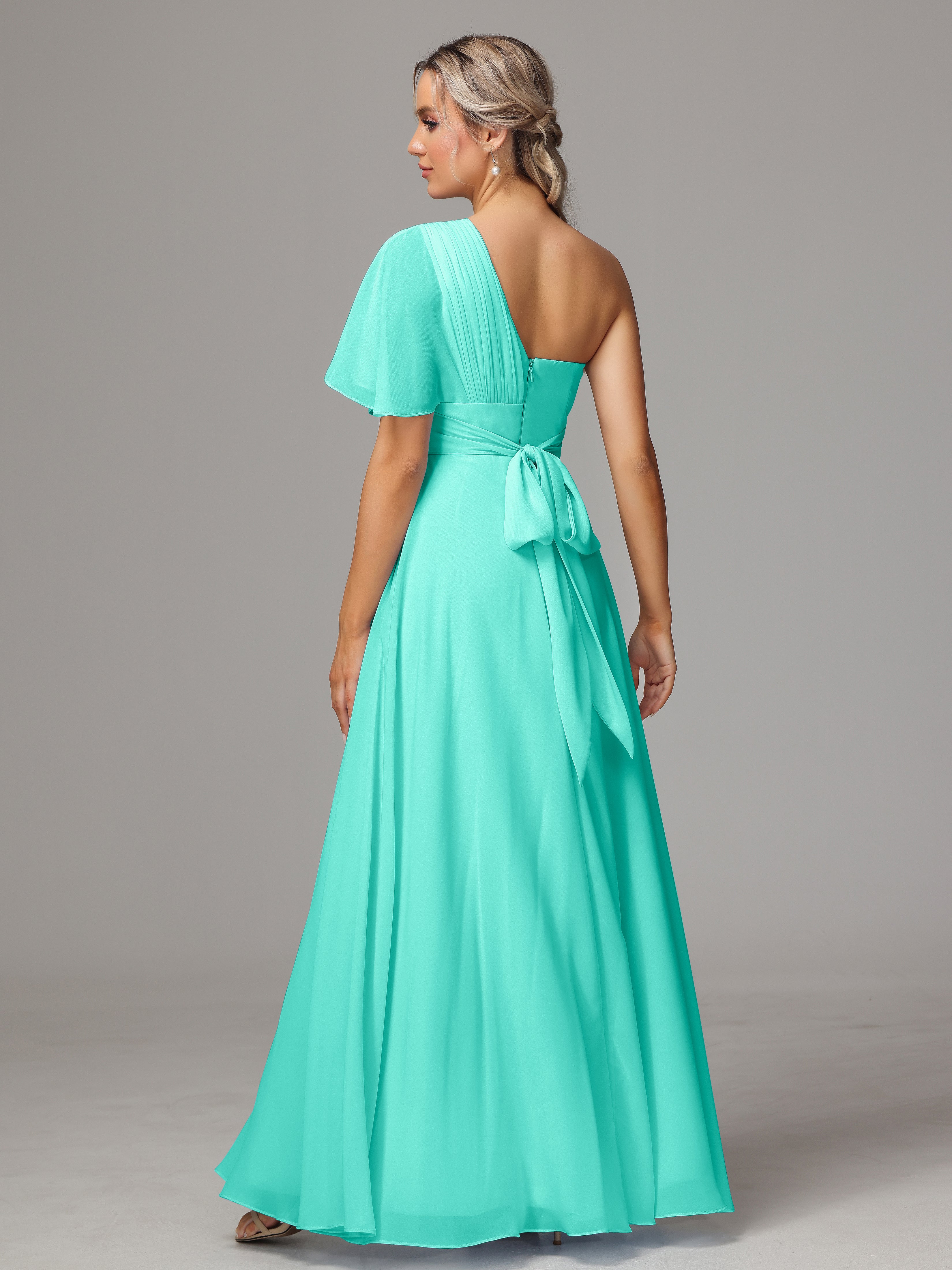 Robes De Demoiselle D'Honneur Spa Fendue Seule Épaule Mousseline Robe Demoiselle D'Honneur
