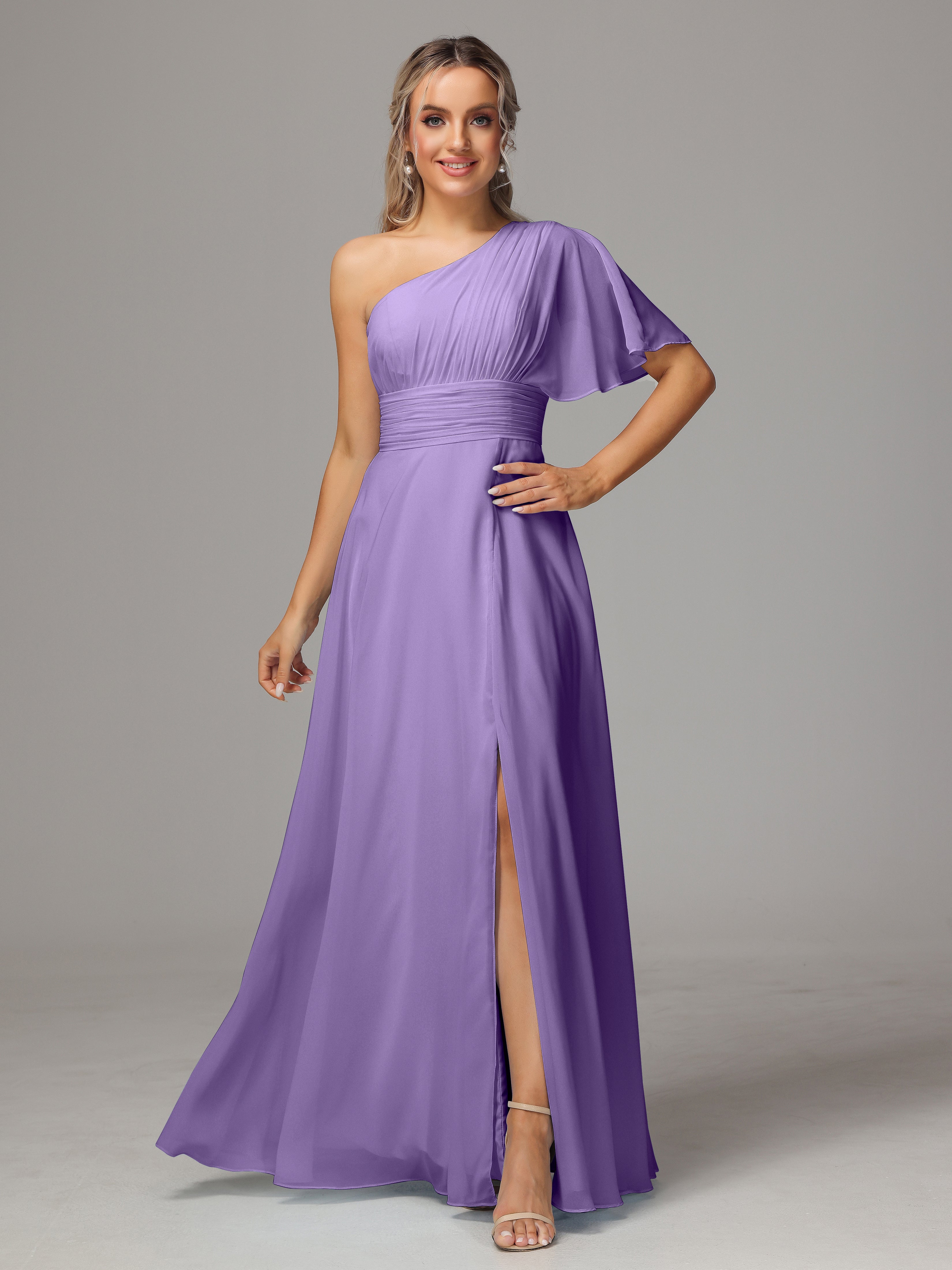 Robes De Demoiselle D'Honneur Tahiti Fendue Seule Épaule Mousseline Robe Demoiselle D'Honneur