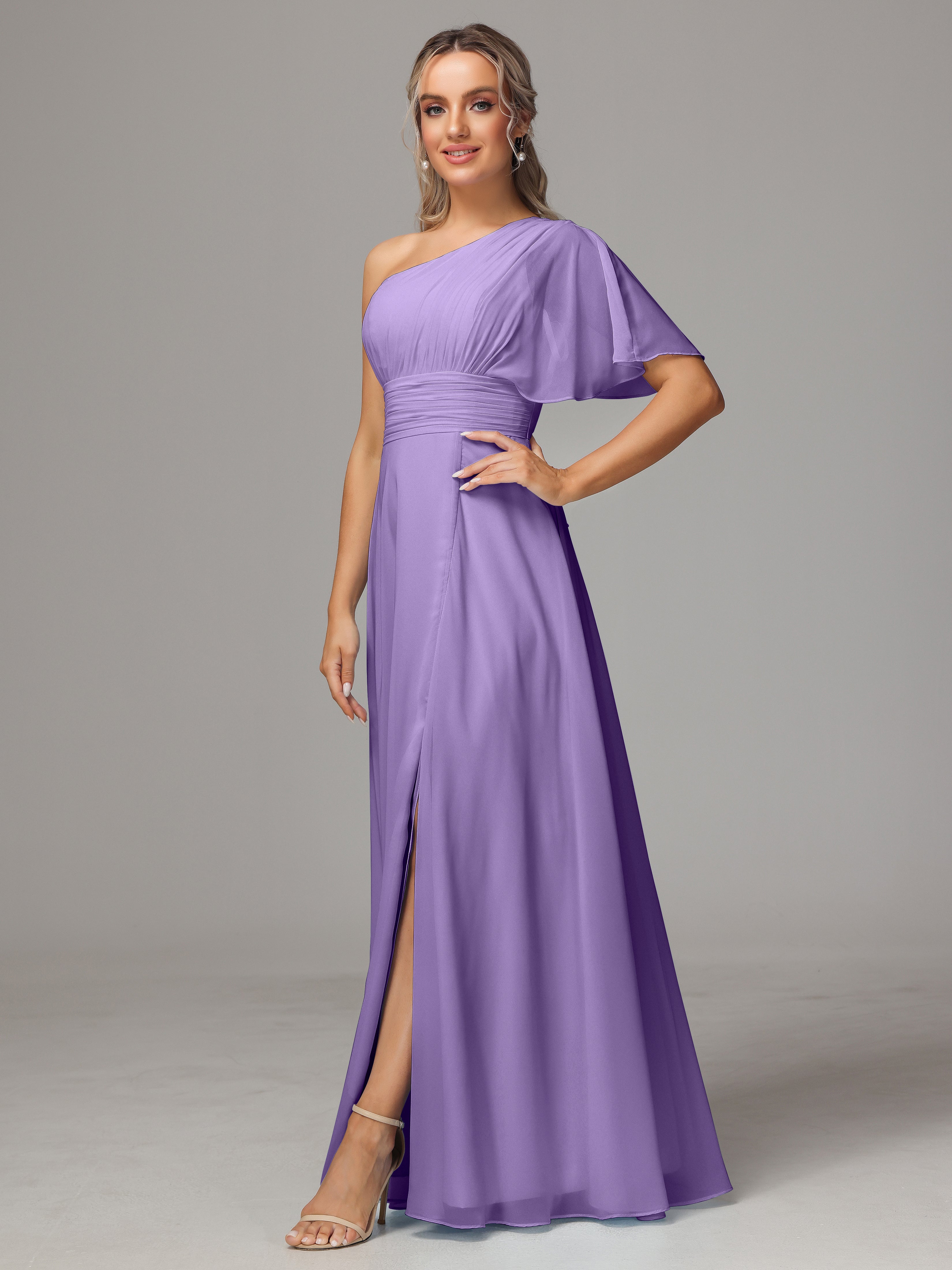 Robes De Demoiselle D'Honneur Tahiti Fendue Seule Épaule Mousseline Robe Demoiselle D'Honneur