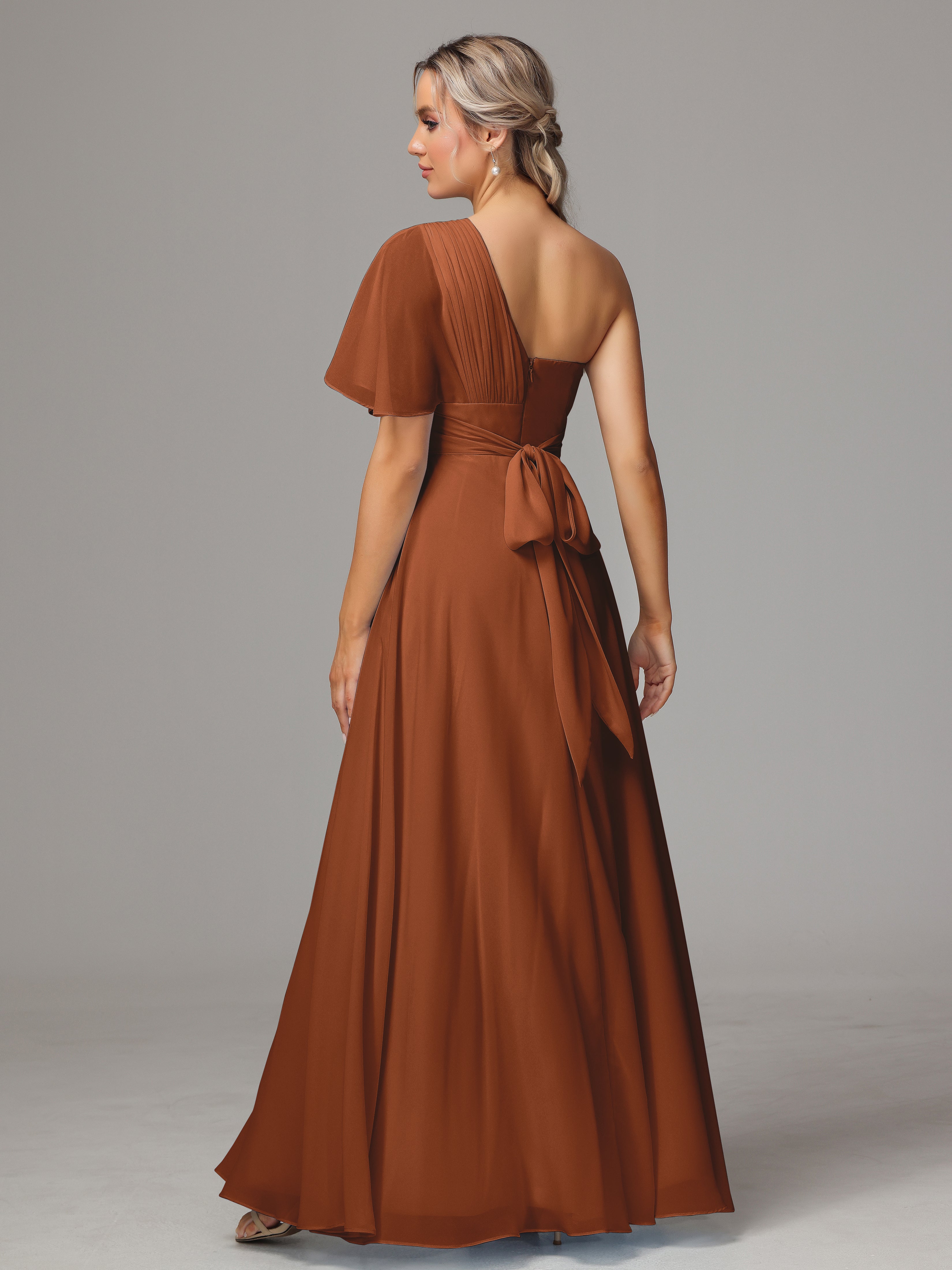 Rouille Robe Demoiselle D Honneur Terracotta Seule Épaule Mousseline Robe Demoiselle D'Honneur