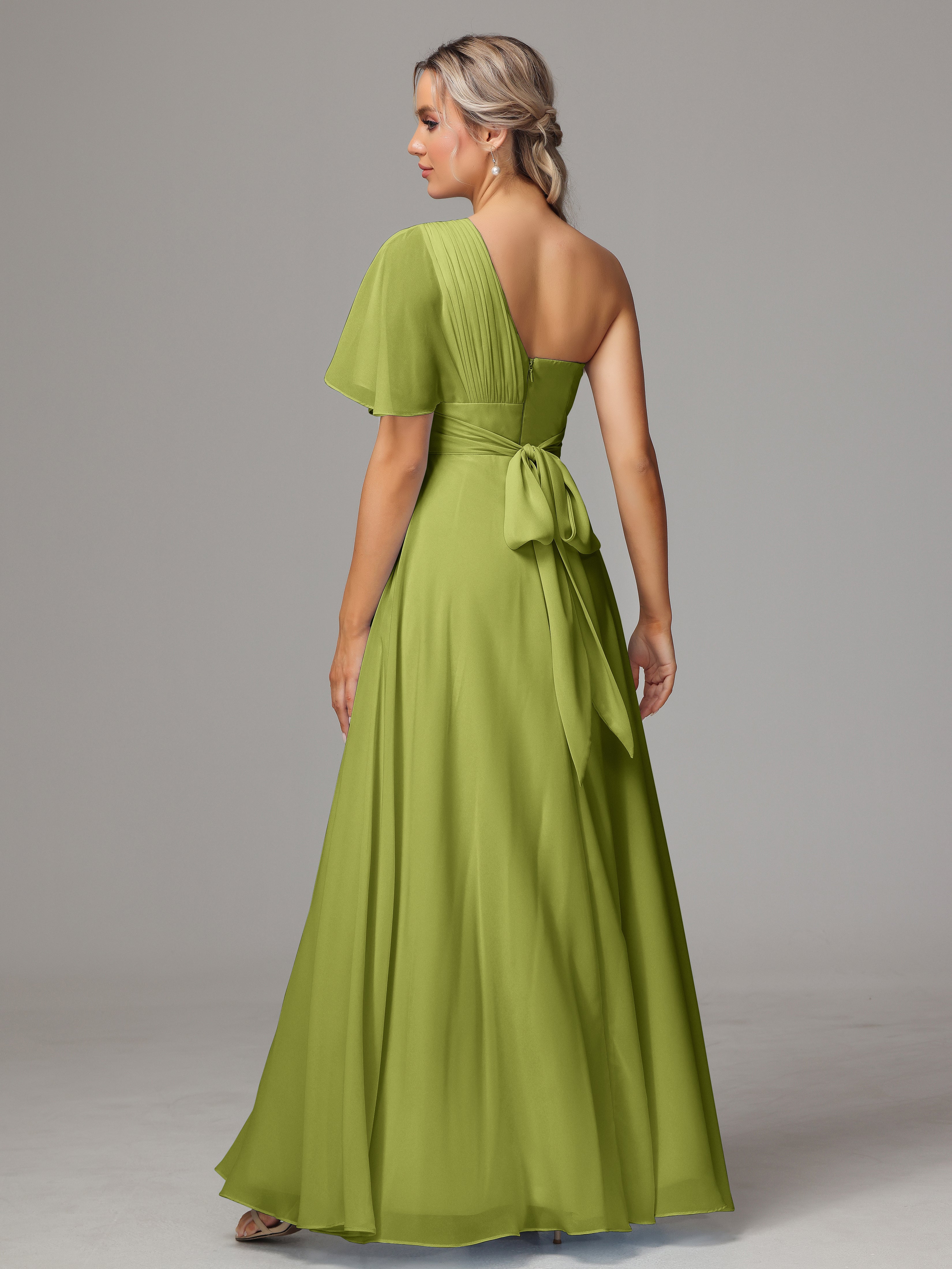 Robes De Demoiselle D'Honneur Trèfle Fendue Seule Épaule Mousseline Robe Demoiselle D'Honneur