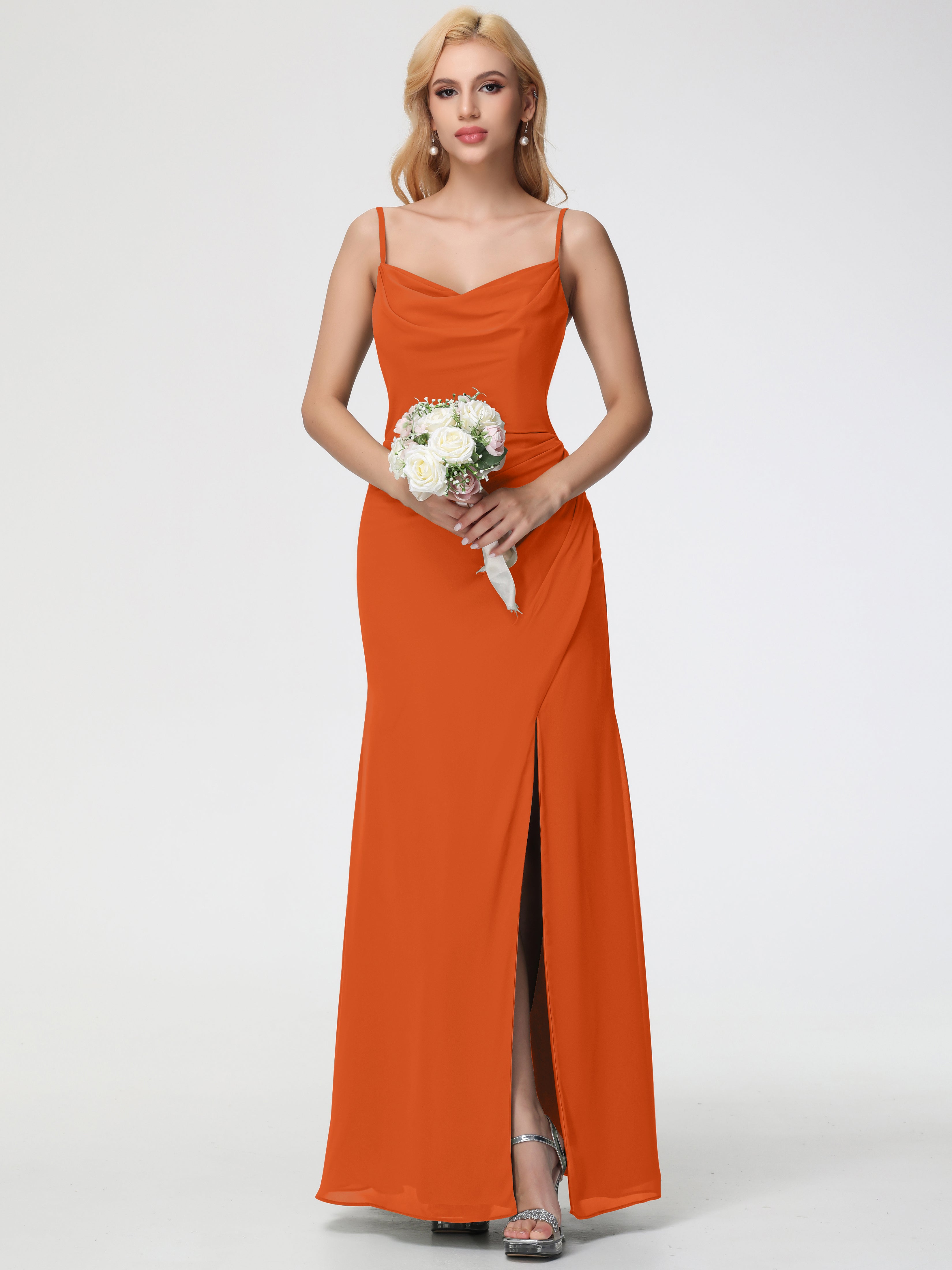 Robe Demoiselle D Honneur Orange Brulé Col bénitier Fendue Fourreau/Colonne Mousseline Robe Demoiselle d'Honneur