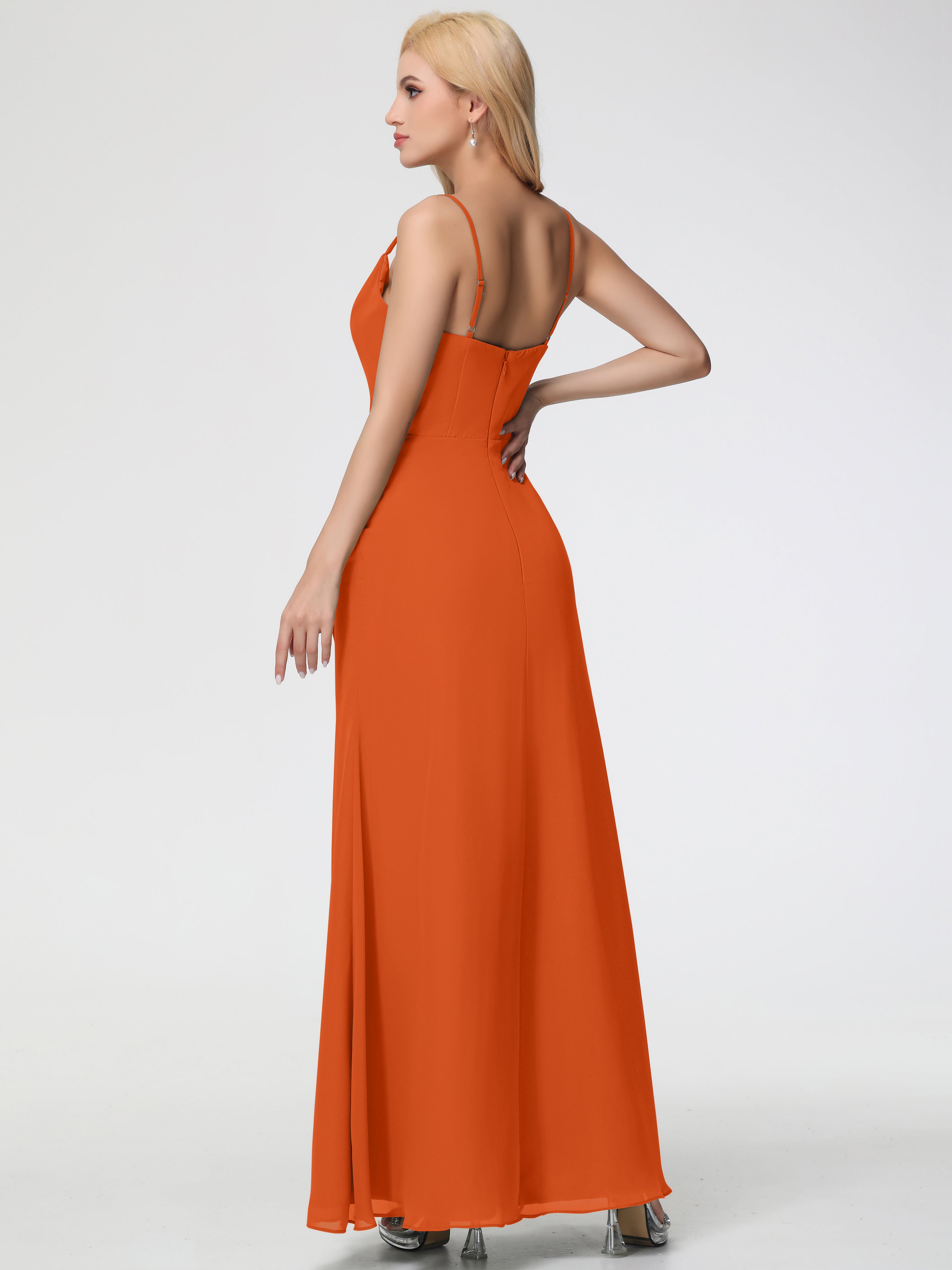 Robe Demoiselle D Honneur Orange Brulé Col bénitier Fendue Fourreau/Colonne Mousseline Robe Demoiselle d'Honneur
