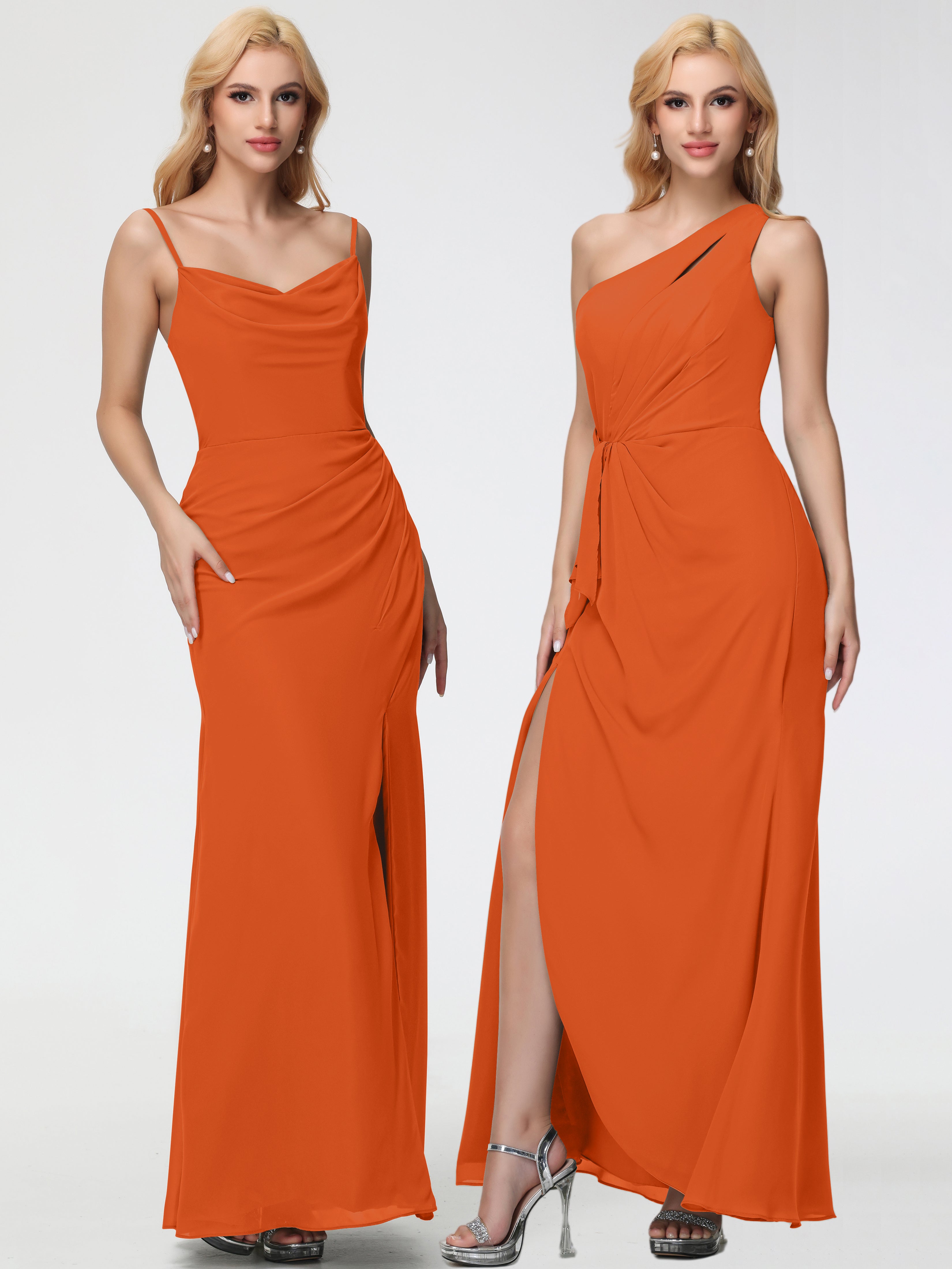 Robe Demoiselle D Honneur Orange Brulé Col bénitier Fendue Fourreau/Colonne Mousseline Robe Demoiselle d'Honneur