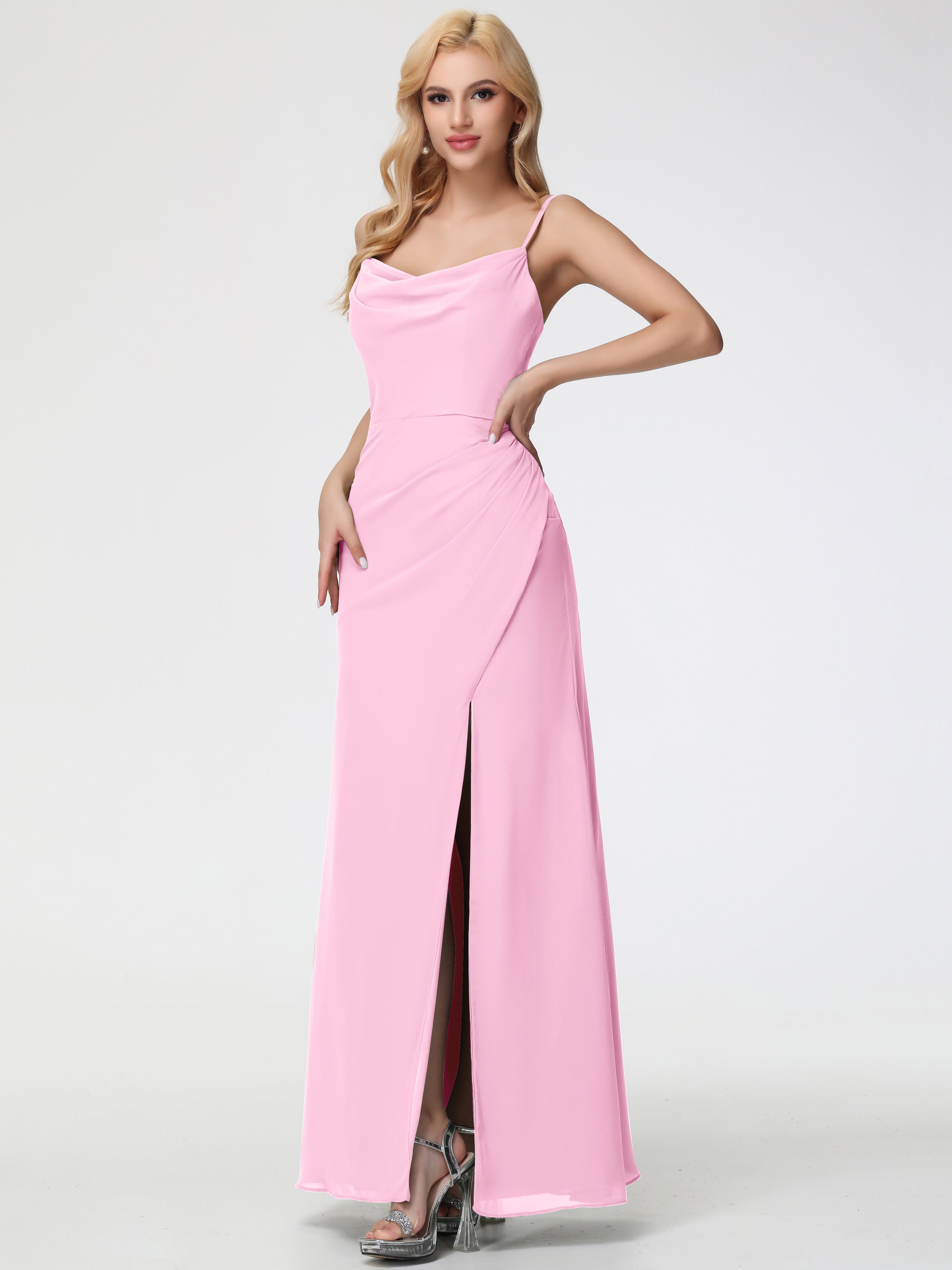Robe Demoiselle D Honneur Rose Bonbon Col bénitier Fendue Fourreau/Colonne Mousseline Robe Demoiselle d'Honneur