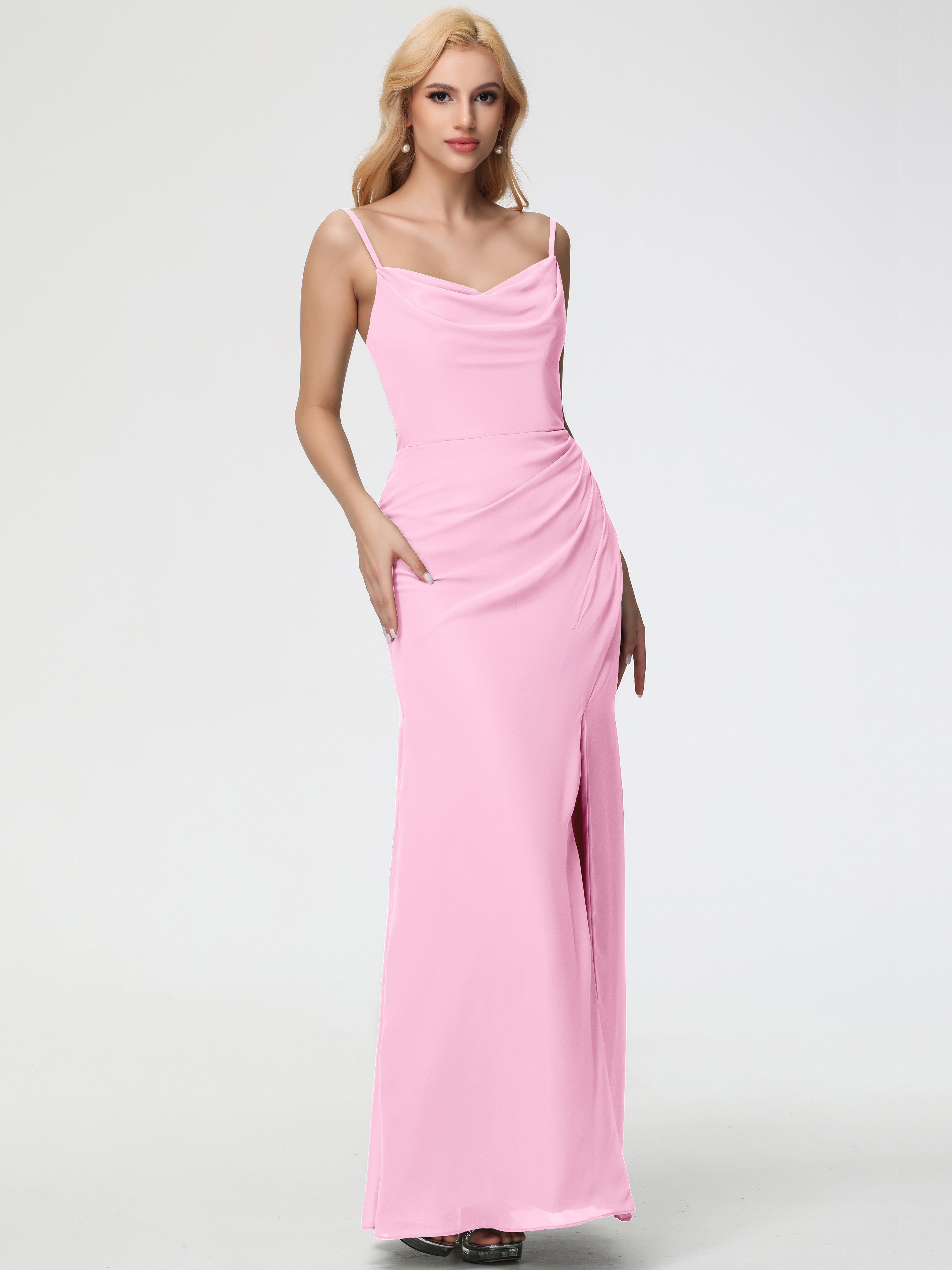Robe Demoiselle D Honneur Rose Bonbon Col bénitier Fendue Fourreau/Colonne Mousseline Robe Demoiselle d'Honneur