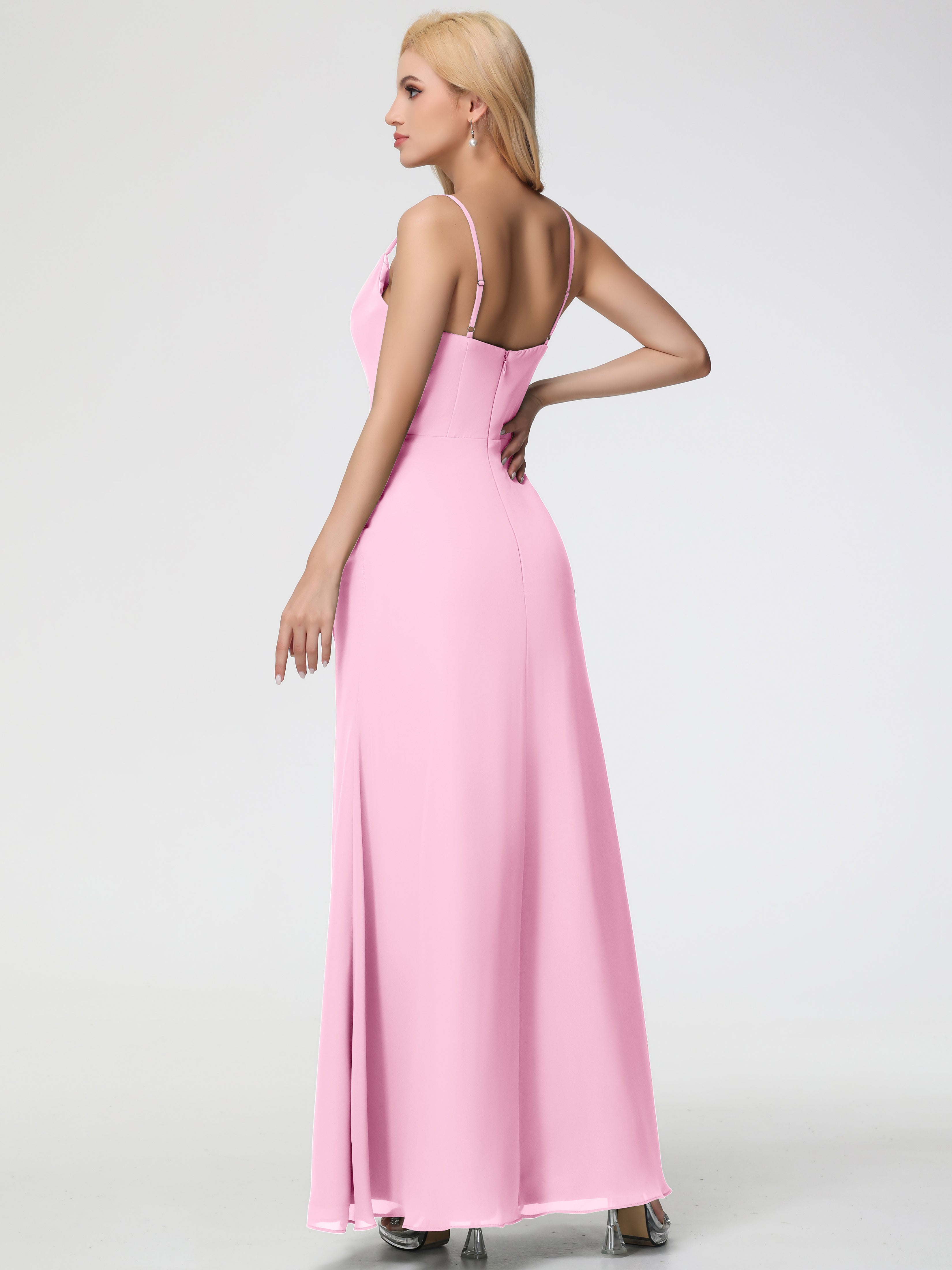 Robe Demoiselle D Honneur Rose Bonbon Col bénitier Fendue Fourreau/Colonne Mousseline Robe Demoiselle d'Honneur