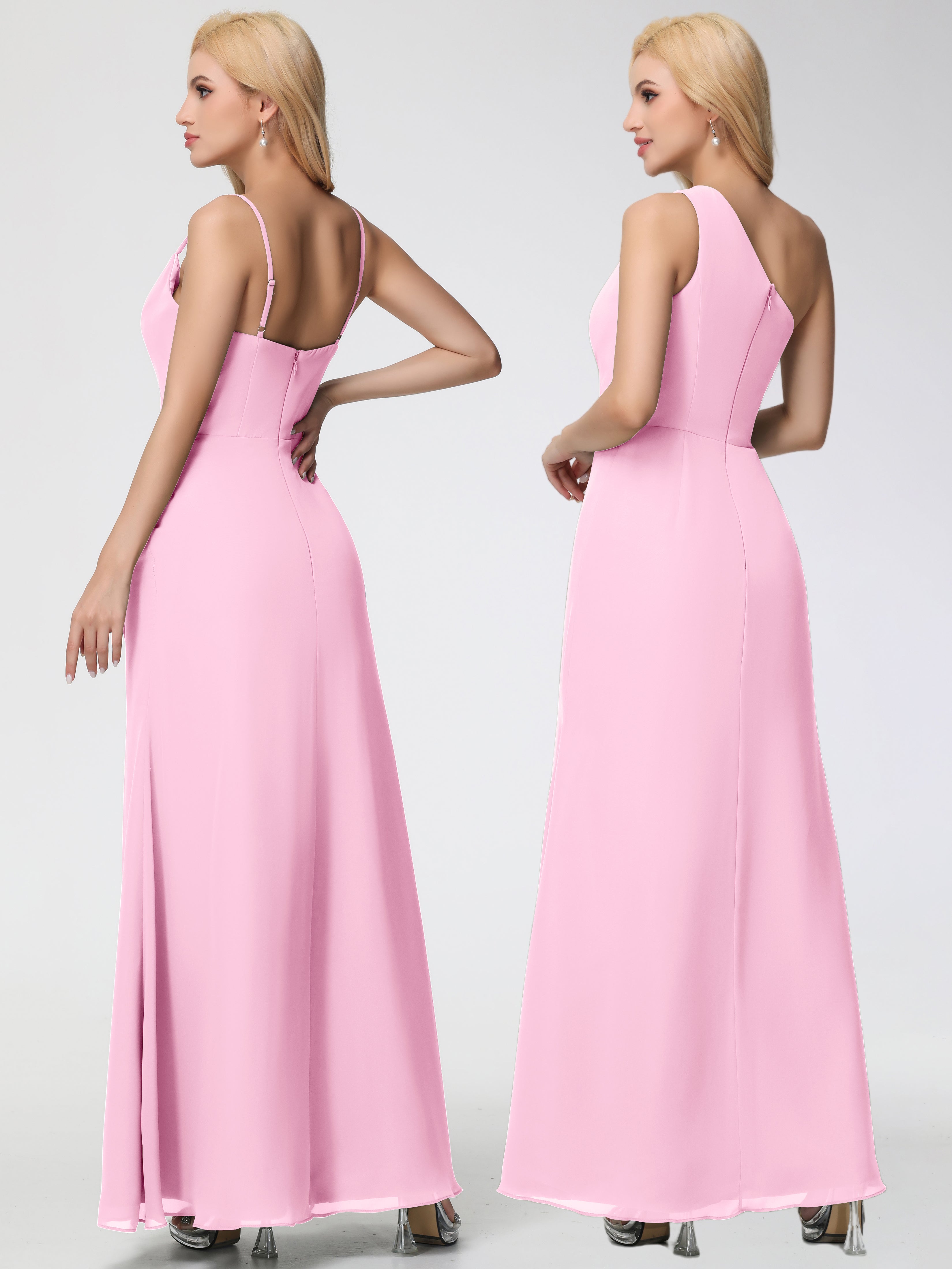Robe Demoiselle D Honneur Rose Bonbon Col bénitier Fendue Fourreau/Colonne Mousseline Robe Demoiselle d'Honneur