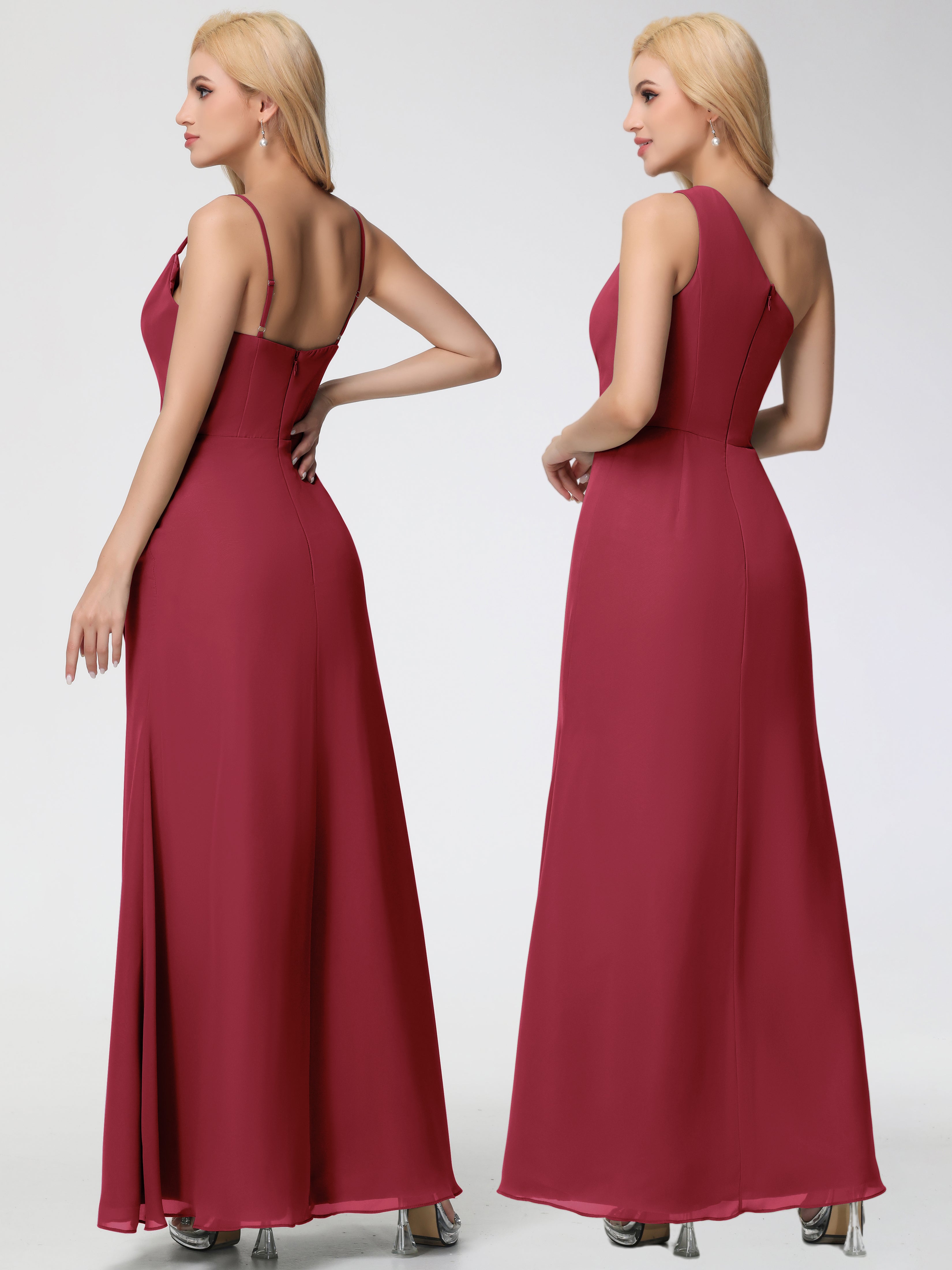 Robe Demoiselle D Honneur Rose Cannelle Col bénitier Fendue Fourreau/Colonne Mousseline Robe Demoiselle d'Honneur
