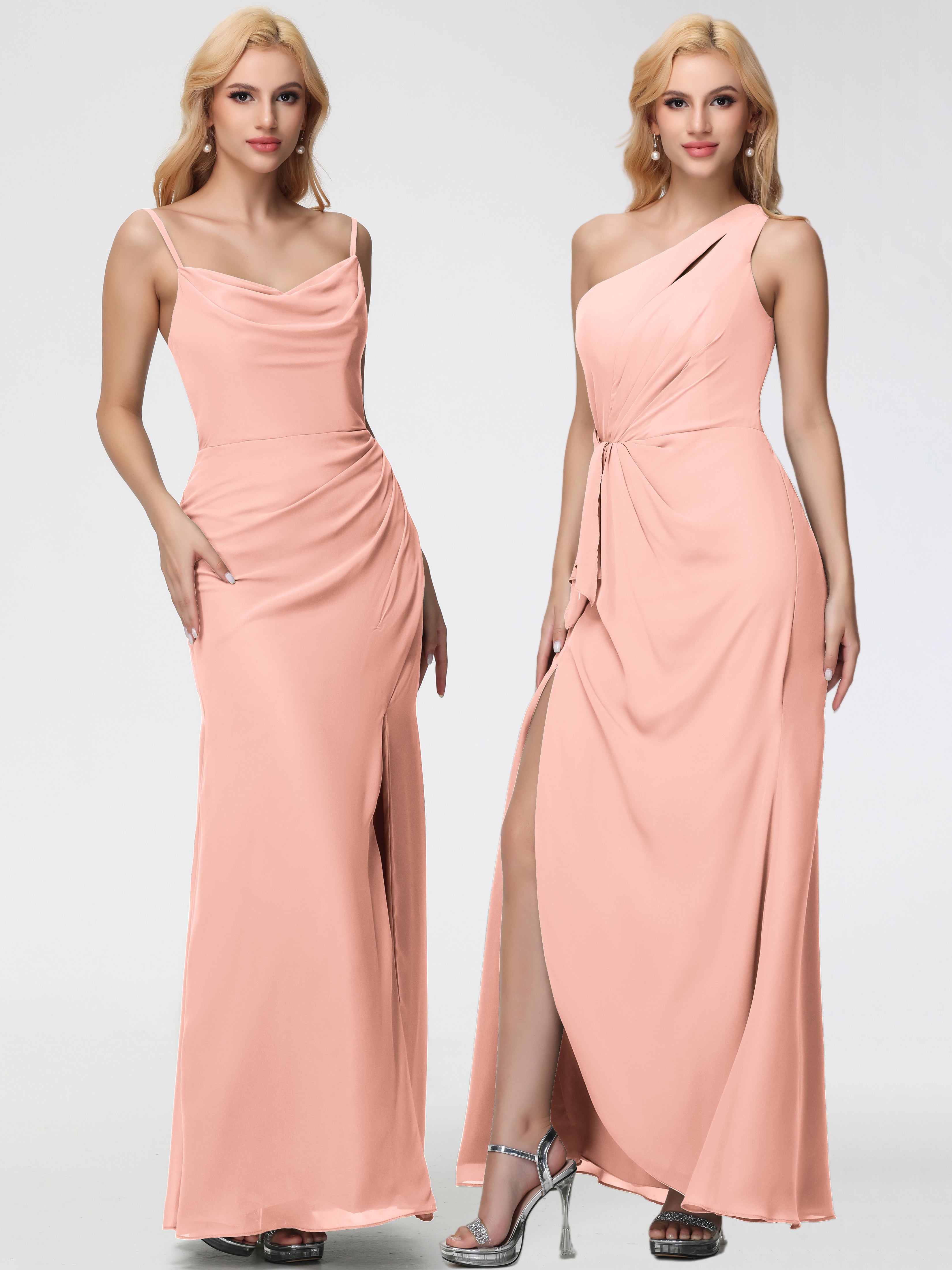 Robe Demoiselle D Honneur Corail Col bénitier Fendue Fourreau/Colonne Mousseline Robe Demoiselle d'Honneur